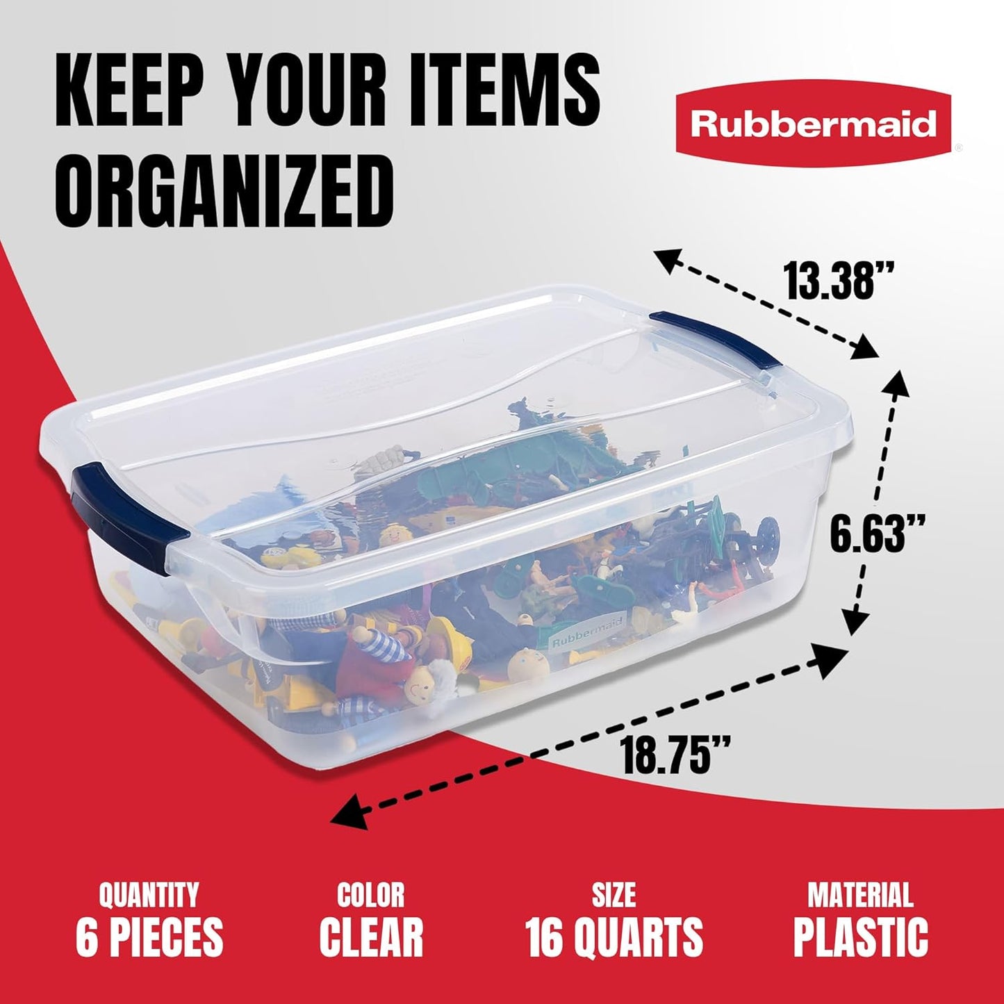 Rubbermaid Cleverstore 17 Qt Clear Storage Bins with Lids, 6-Pack, Stackable, BPA-Free, Made in USA