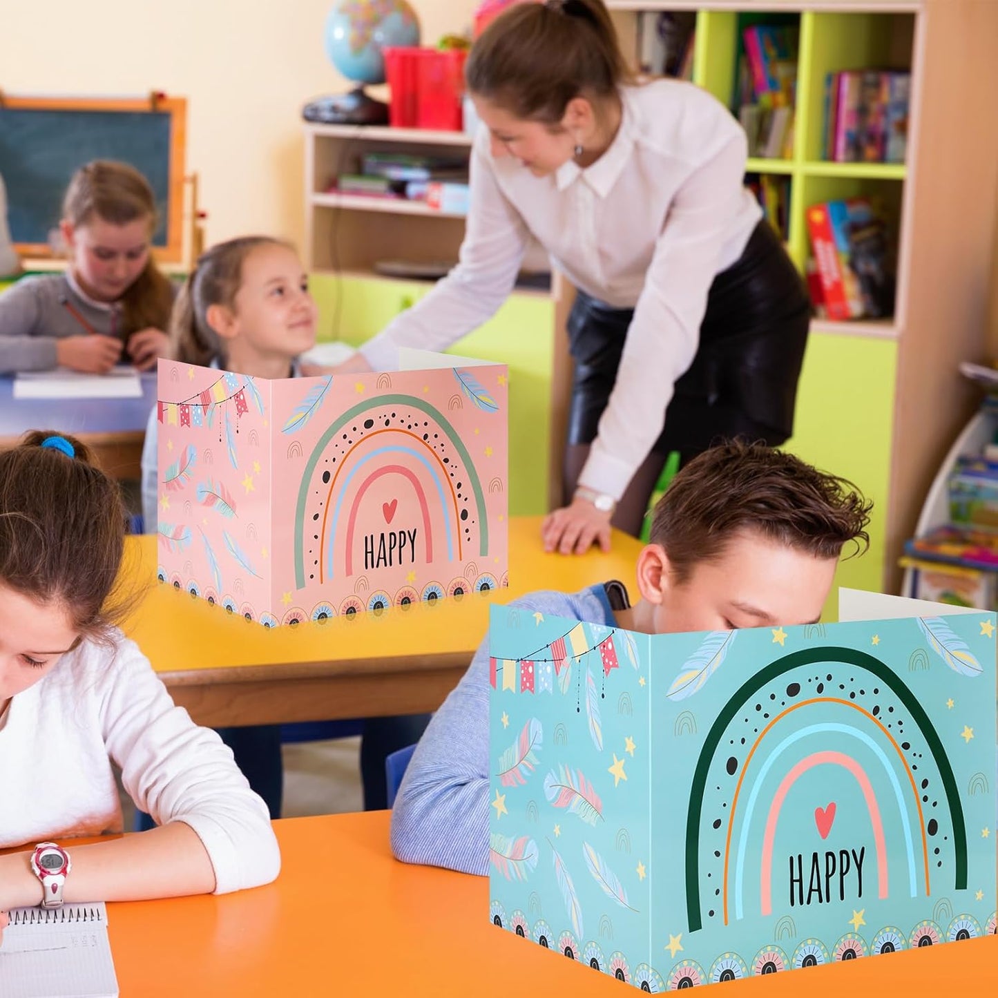 Crtiin 24 Pcs Privacy Folders for Students Desk Dividers Standard School Privacy Cardboard Board Testing Dividers Shield for Classroom Teacher Supplies Keep Eyes from roving(Rainbow)