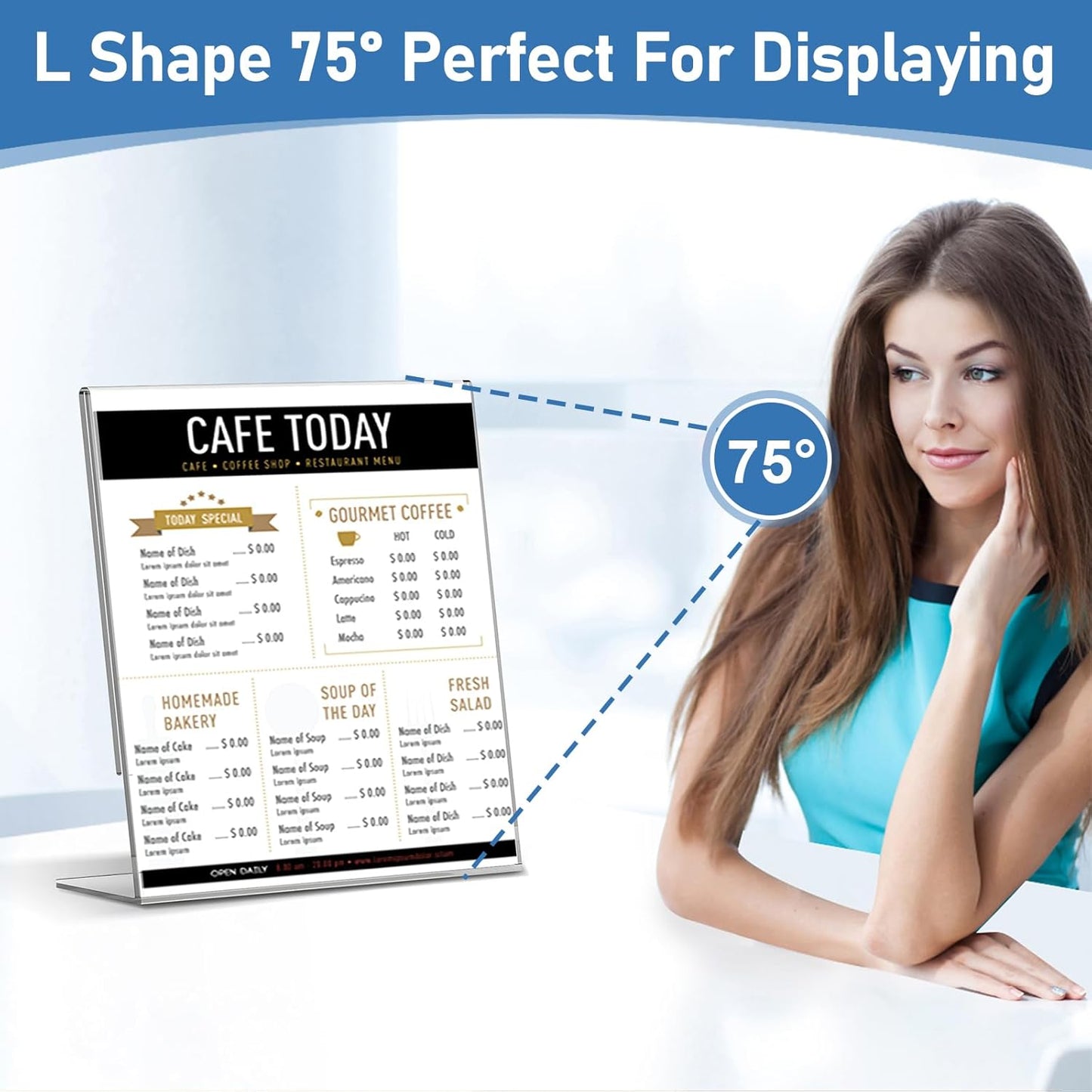 Acrylic Sign Holder 8.5x11 Inches, 10 Pack Clear Plastic Table Flyer Display Stand, L-Shape Vertical Menu Paper Holder Stand, Clear Picture Photo Flyer Display Stand for Restaurants, Store Fair,Office