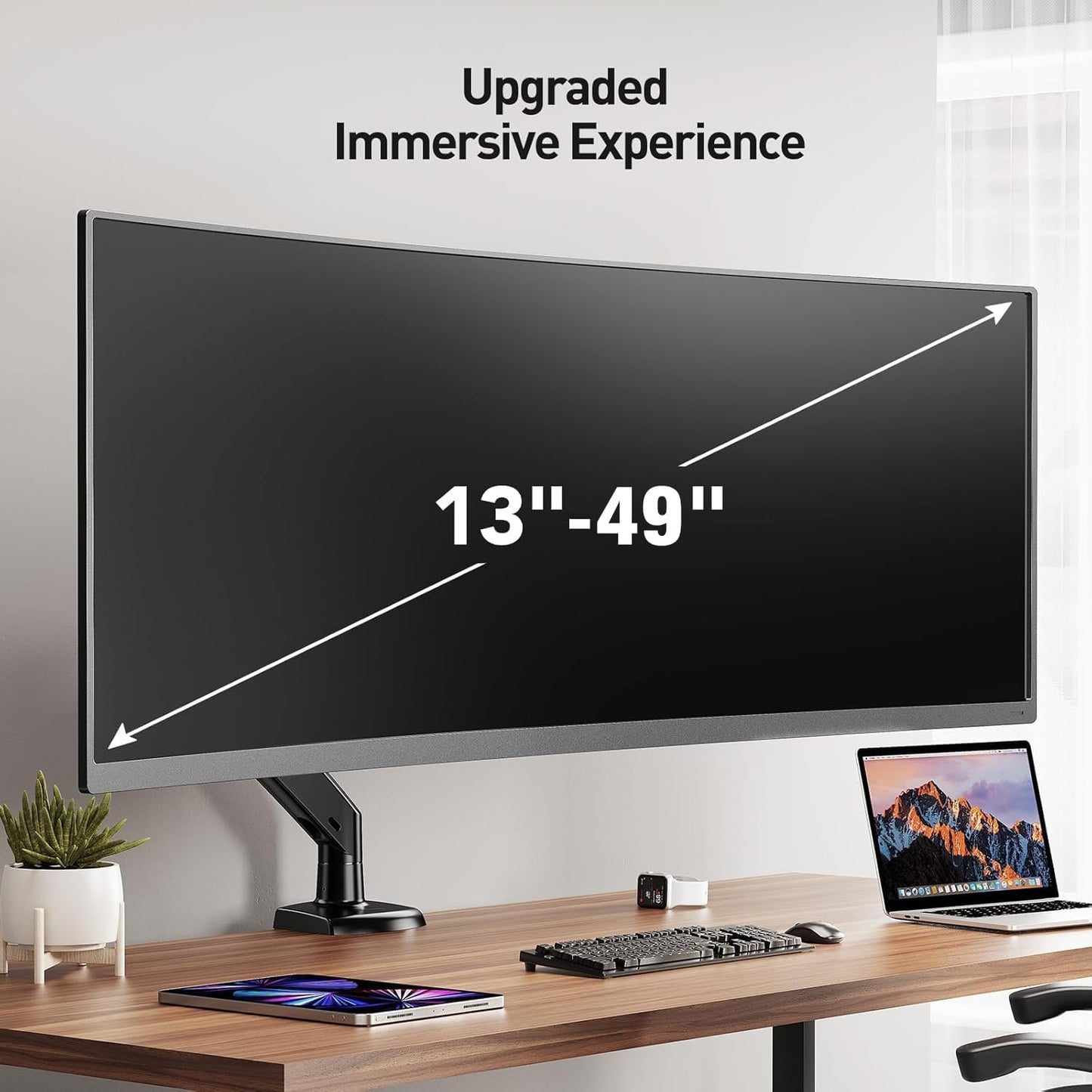 ErGear 13 to 49 inches Single Monitor Mount for Ultrawide Screens, Holds 26.5lbs, Gas Springs Single Monitor Arm, Single Monitor Stand with Swivel, Tilt, Rotation for Home and Office, VESA 75/100mm