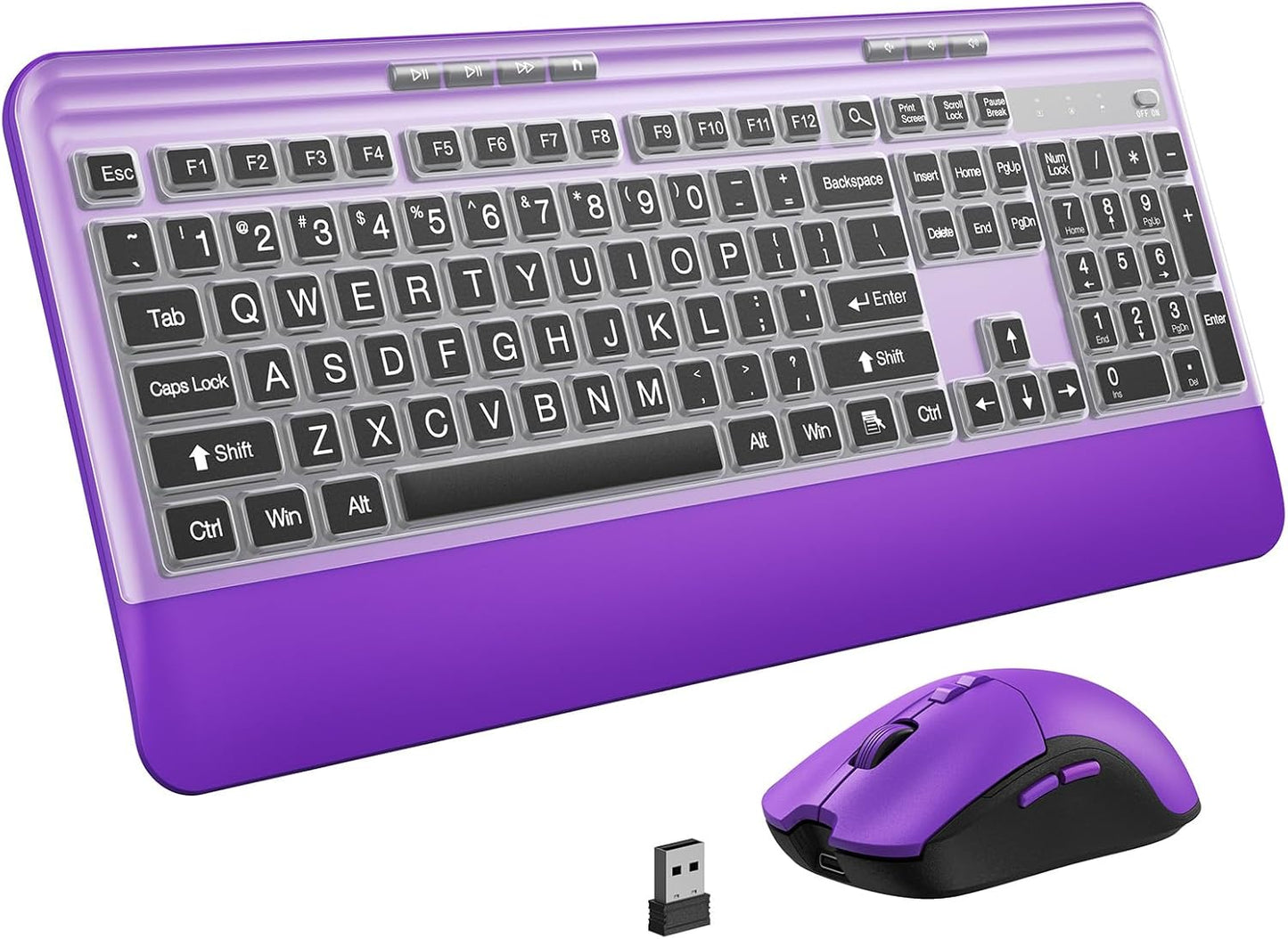 Silent Wireless Keyboard and Mouse Combo - Keyboard with Large Print Cover, 2.4GHz Full-Sized Ergonomic Keyboard with Wrist Rest and Mouse for Laptop, PC, Notebook, Desktop