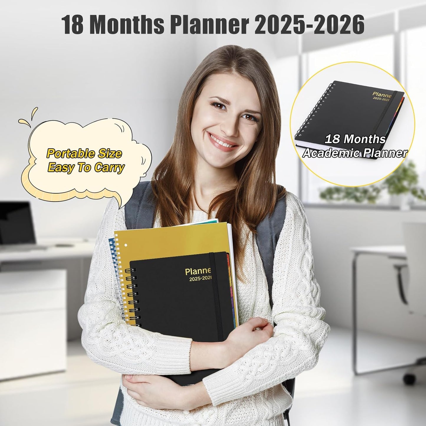 Daily Planner 2025-2026, 18 Month Planner with Tabs, July 2025 - December 2026 Weekly and Monthly Academic Year Calendar Spiral Time Management, 100GSM Thick Paper, Twin-Wire Binding, A5 Size, Black