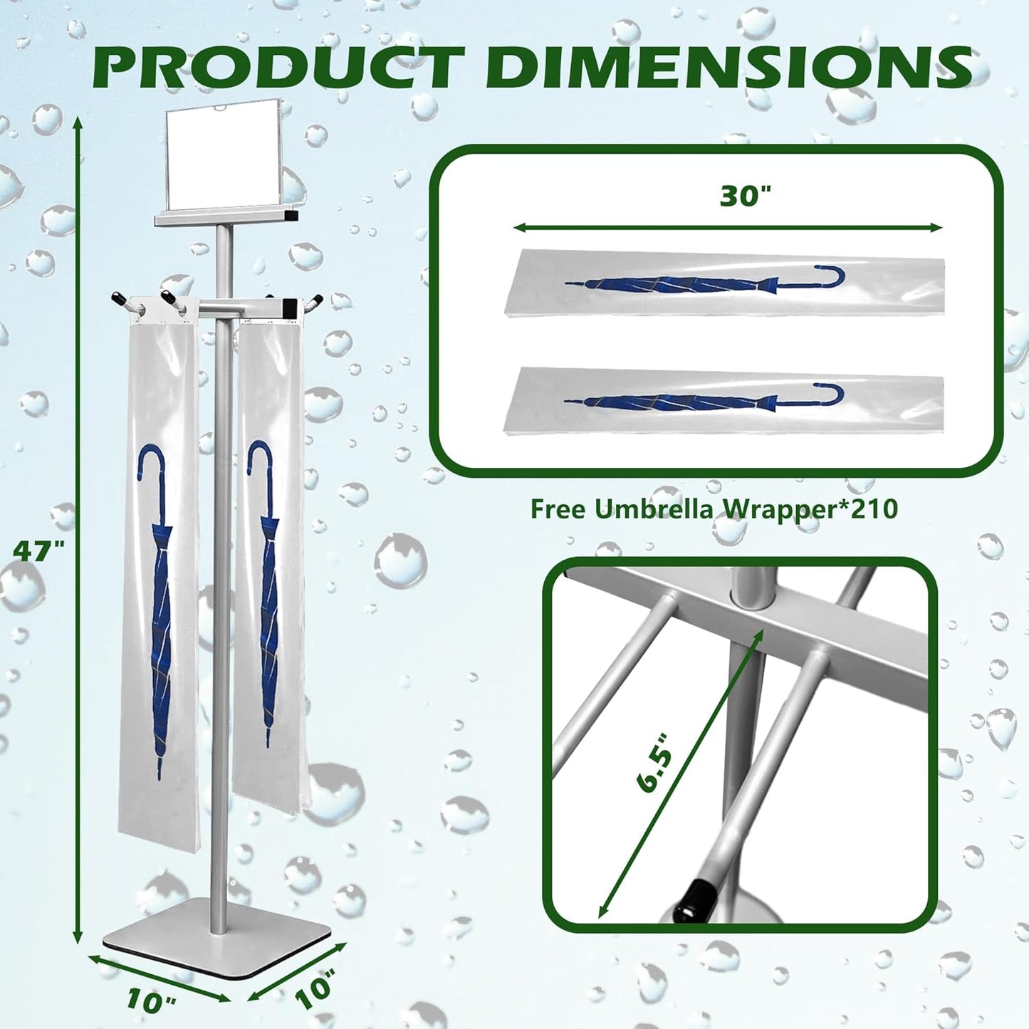 Umbrella Bag Stand, Umbrella Holder Stand with Free 200 Disposable Large Plastic Umbrella Bags, Wet Umbrella Bags Stand