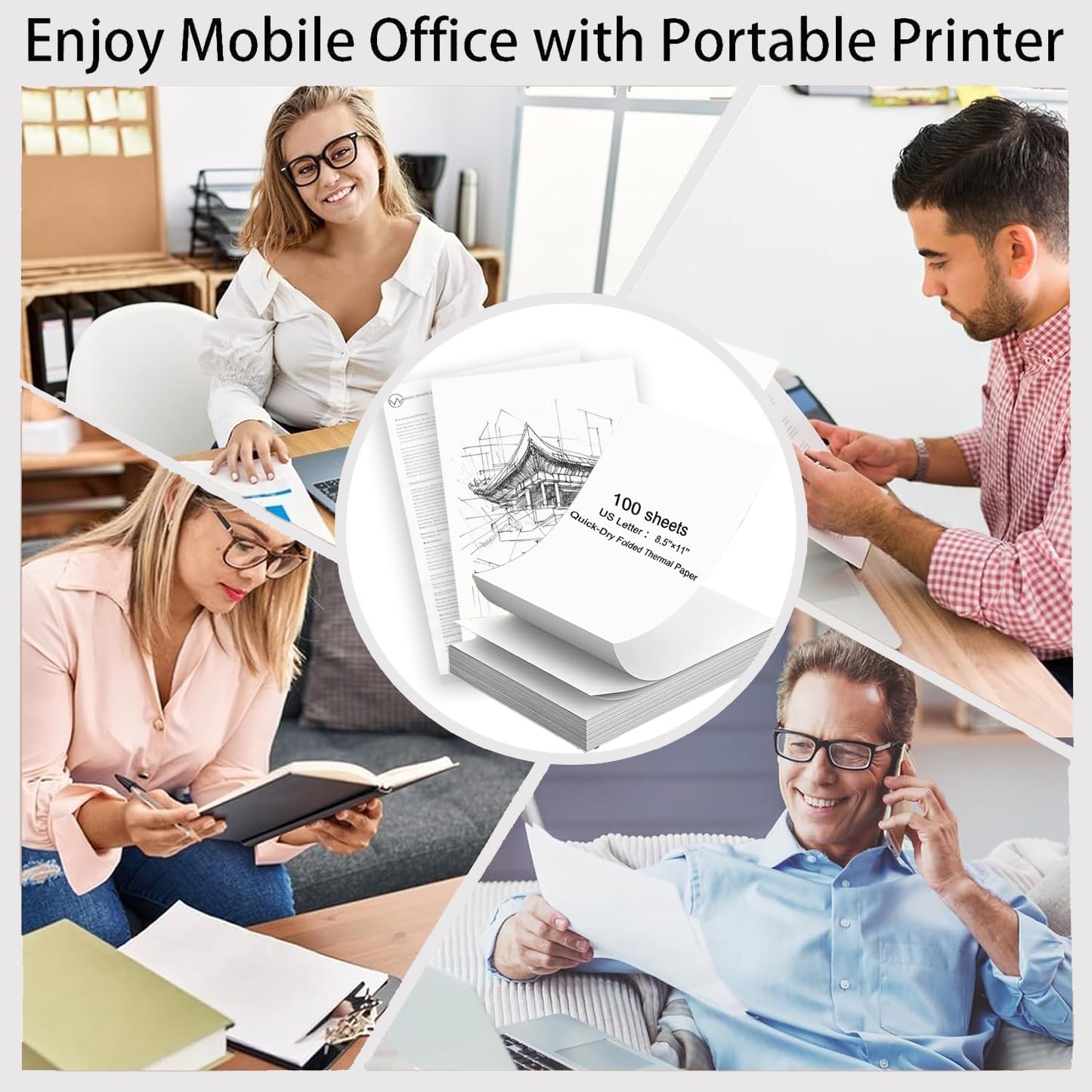 200 Sheets US Letter Size Thermal Paper(100 Folded & 100 Single), 8.5 x 11 Inch Printer Paper for M08F/A40 Thermal Portable Printer