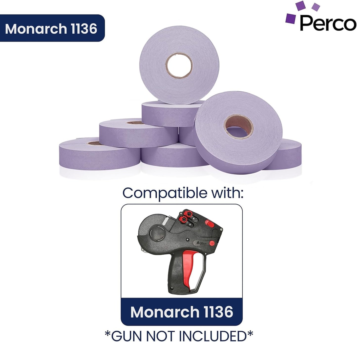 Perco Lavender Pricing Labels for Monarch 1136 - 14,000 Labels, 8 Rolls, Ink Roll Included