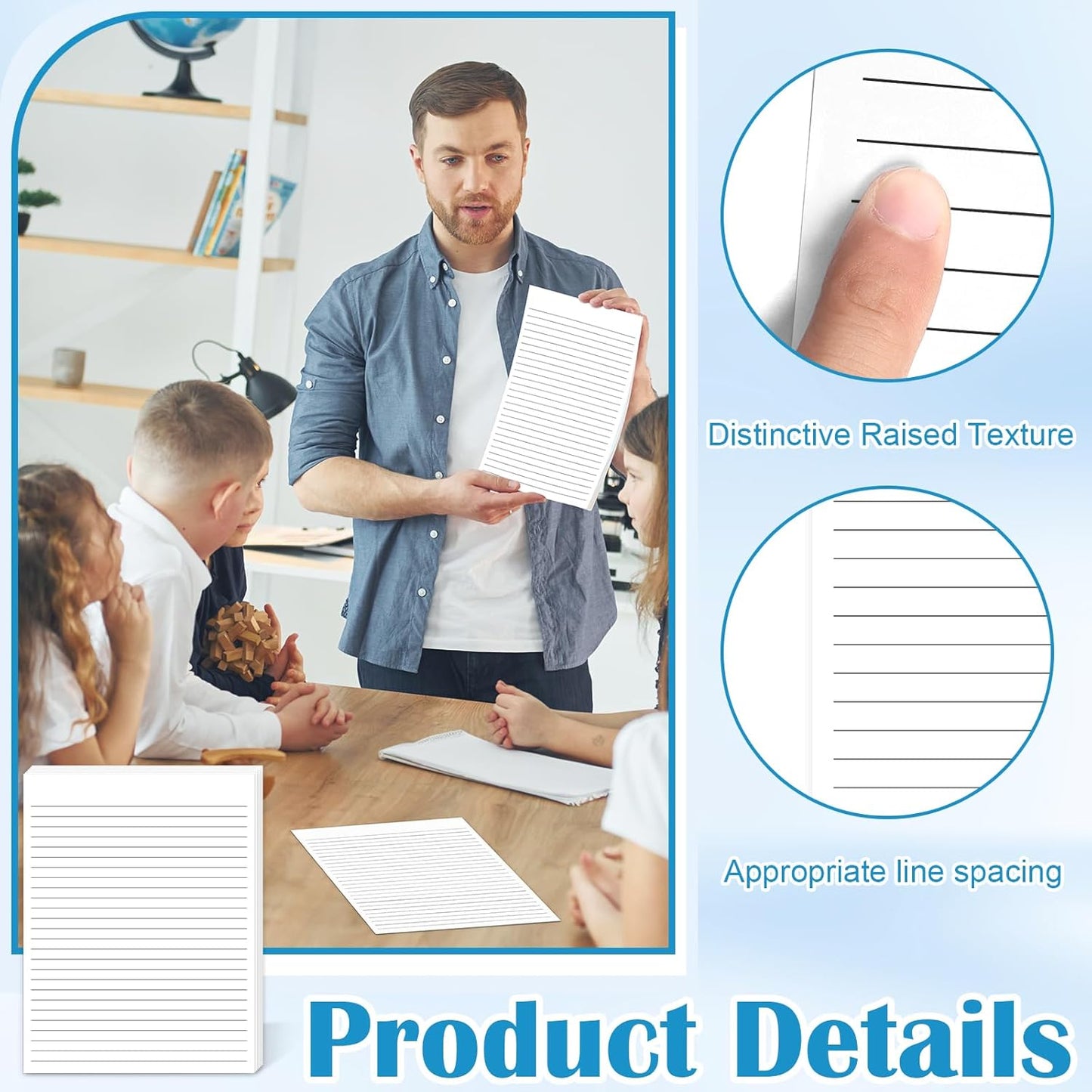 100 Sheets Handwriting Paper 8.5”x11” Narrow Ruled Spacing Raised Line Writing Paper Tactile Handwriting Paper Multi-Sensory Ruled Handwriting Tablet for 3rd Grade and Up