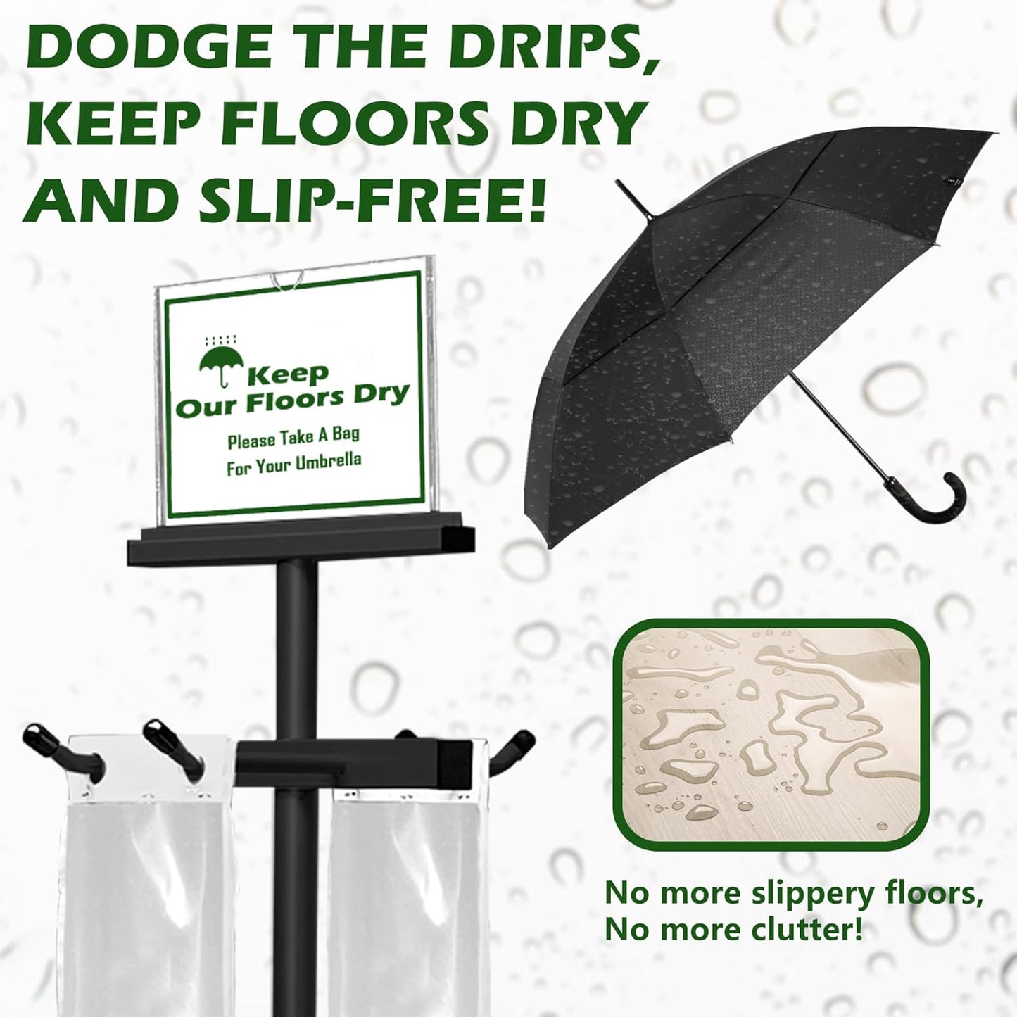 Umbrella Bag Stand, Umbrella Holder Stand with Free 200 Disposable Large Plastic Umbrella Bags, Wet Umbrella Bags Stand
