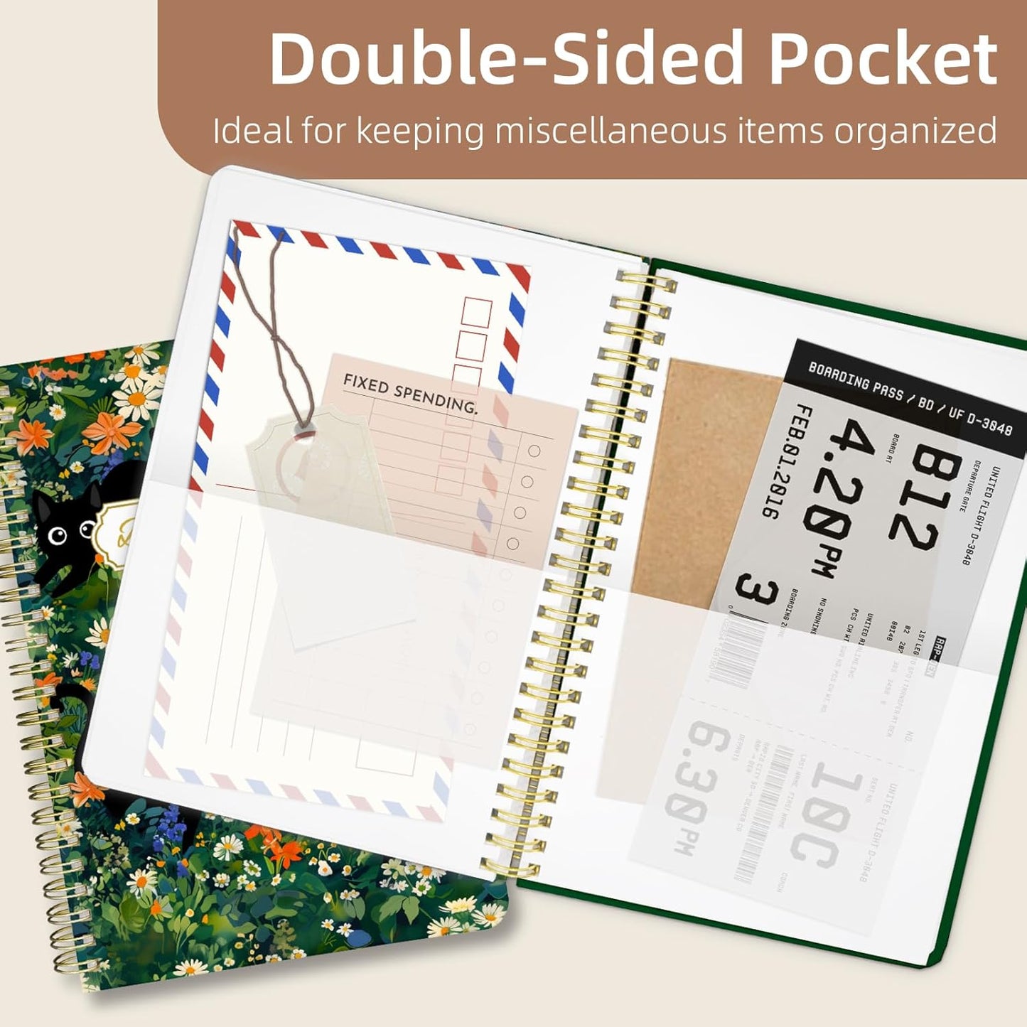 Undated Daily Planner - Spiral Notebook 80 Days One Day Per Page, Hourly Schedule, To-Do List, Notes, Everyday Planning Task, A5 Hardcover Journal Organizer Book Women Cute, Cat Garden