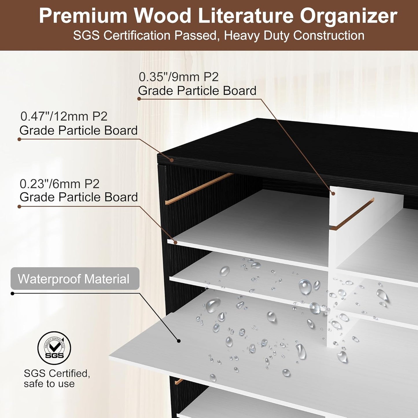 EasyPAG Mail Organizer Countertop, Wood Literature Organizer with Adjustable Shelves, Student Classroom Mailbox for School, Desktop Paper Sorter for Office Home, 48 Compartments, Black/White