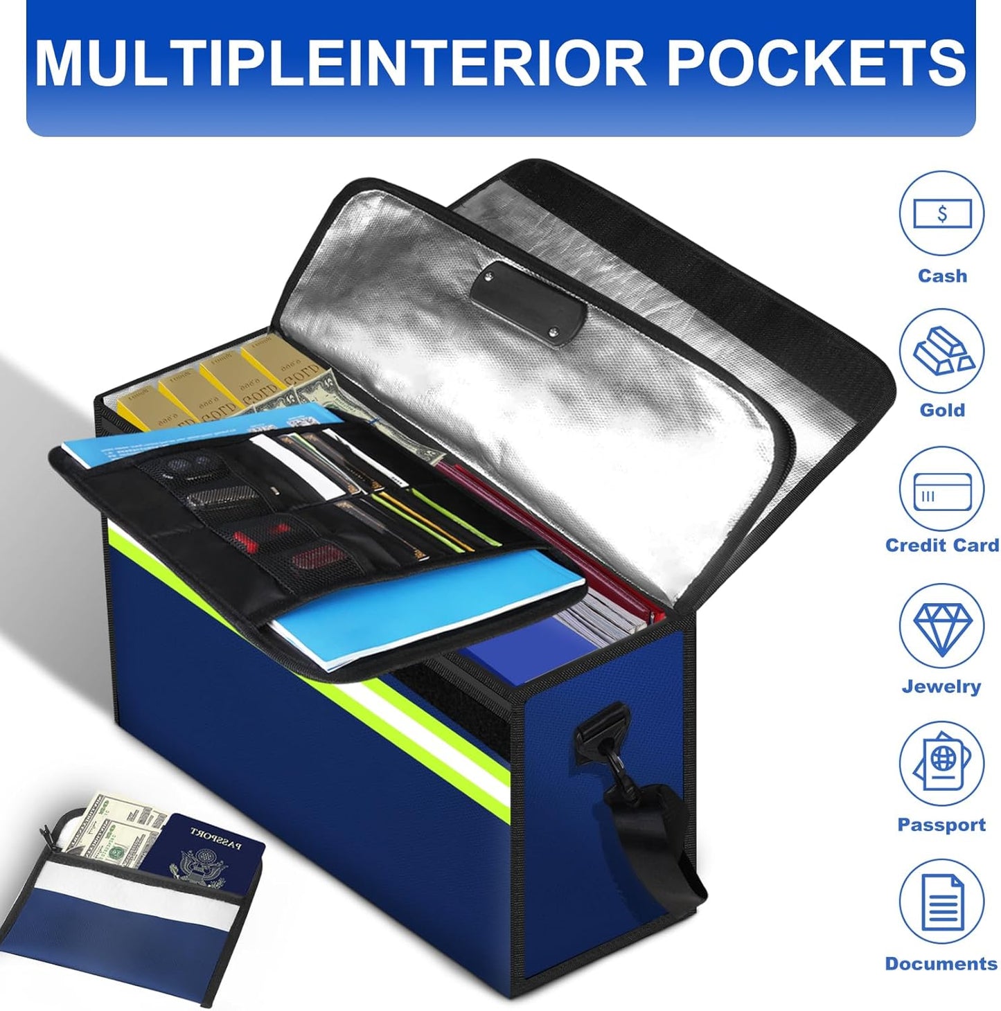 6500°F Large Fireproof Document Organizer with Lock,Upgraded 10 Layers Heat Insulated＆Waterproof Zipper,Removable Folder Layers/Wallet,Portable Home Travel Storage for Documents(16.5x12.4x5.5 inches)