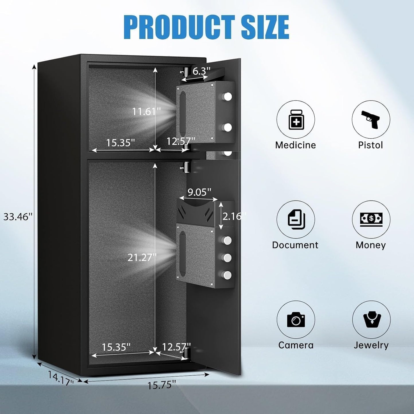 SAFE, 7.0 Cu ft Large Safe Box Fireproof Waterproof, Money Safe With Mute Function and LED Light, Digital KeypadHome Safes with Deposit Slot & Dual Alarm System,Security Box for Money Valuables