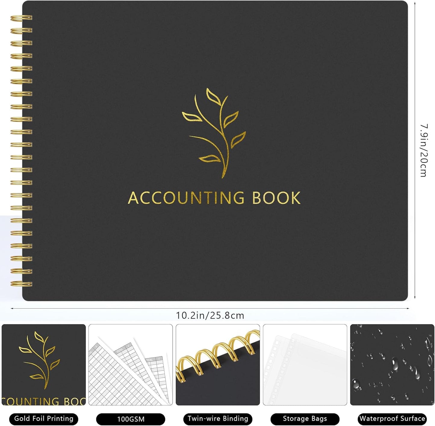 Accounting Ledger Book for Small Business Bookkeeping & Personal Use, Horizontal Expense Tracker Notebook for Family Budget, Bookkeeping Record Book Money Expense & Income Log Journal, Black