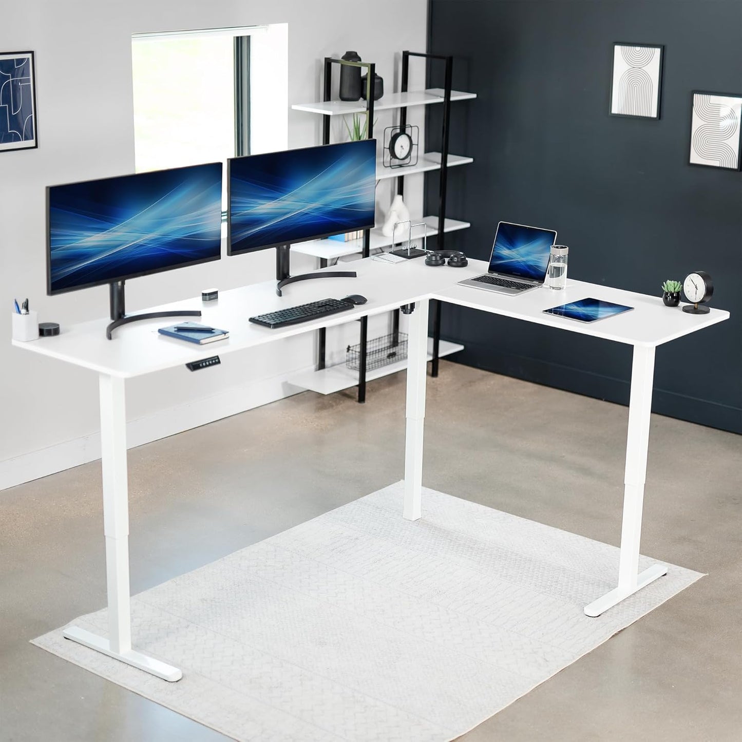 VIVO Electric Corner L-Shaped 84 x 63 in Standing Desk, Memory Height Adjustment, White Top White Frame, DESK-E3CTWW-84