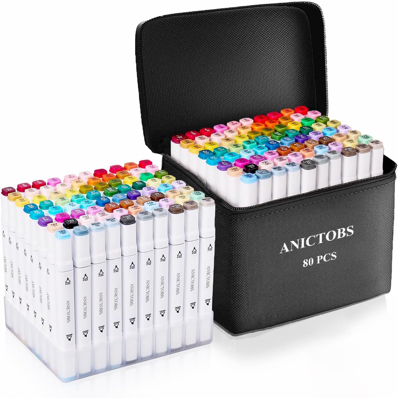 Alcohol Markers 80 Colors with Base Support, Drawing Art Markers Perfect for Students Kids and Adults Comics Sketching Illustration Artistic Creation Gift