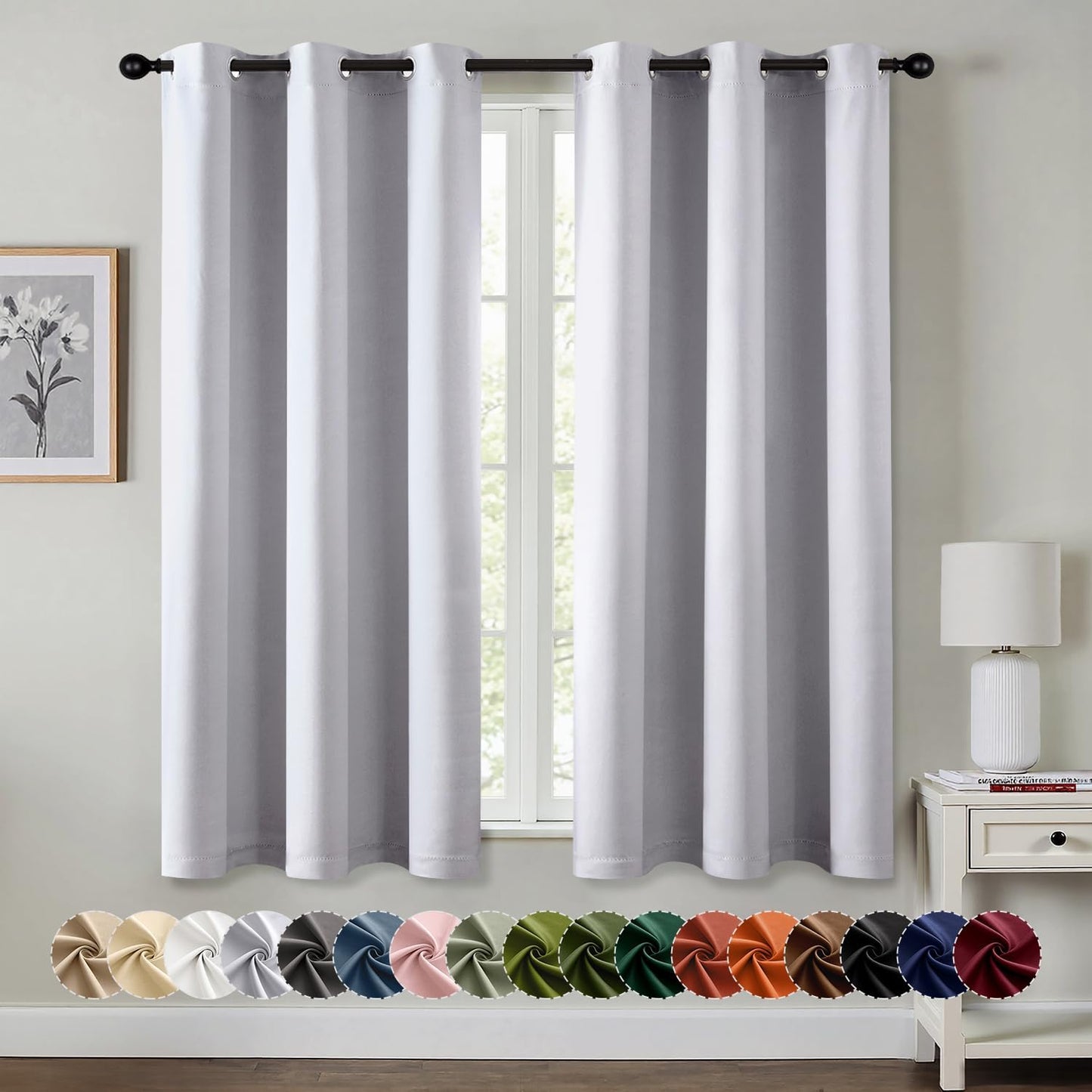MIULEE Blackout Curtains for Bedroom Living Room 63 Inches Long 2 Panels, Thermal Insulated Room Darkening Drapes Solid Grommet Noise Reduction Light Blocking Window Curtains 40x63 Inch Greyish White