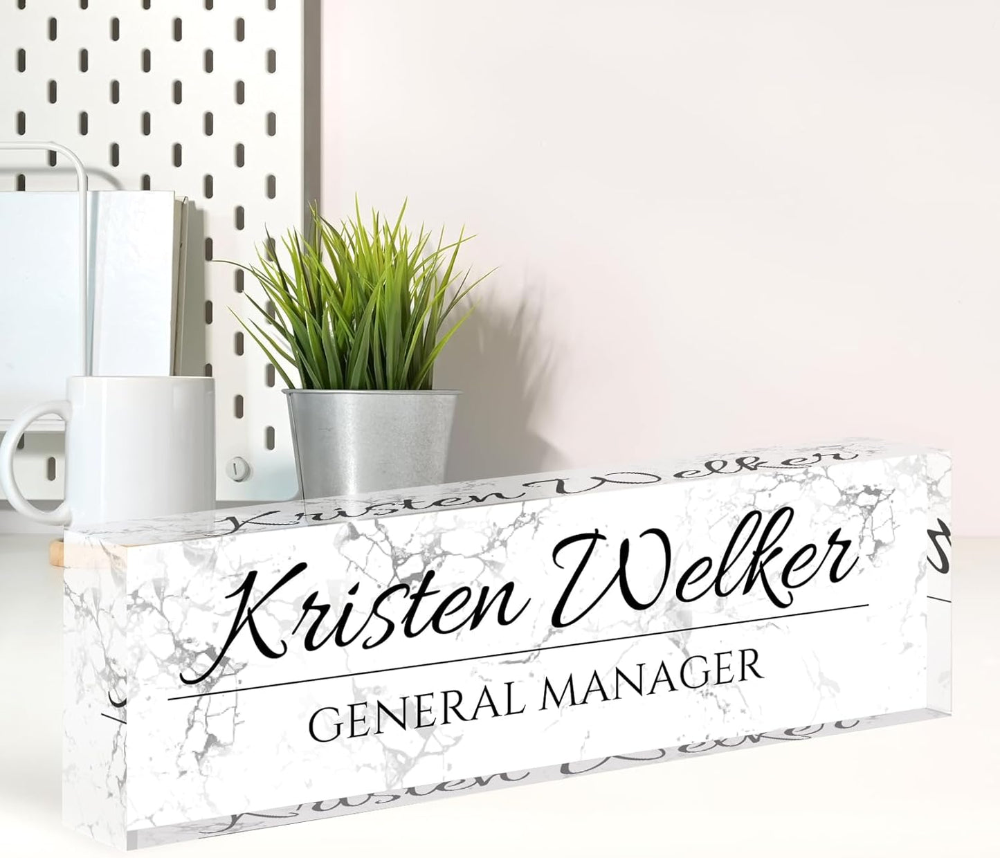 Name Plate for Desk, Desk Name Plate Personalized, Office Decor for Women Men, Acrylic Desktop Accessories, Office Appreciation Gifts for Boss Social Workers Nurse Teacher Employee (White Marble)