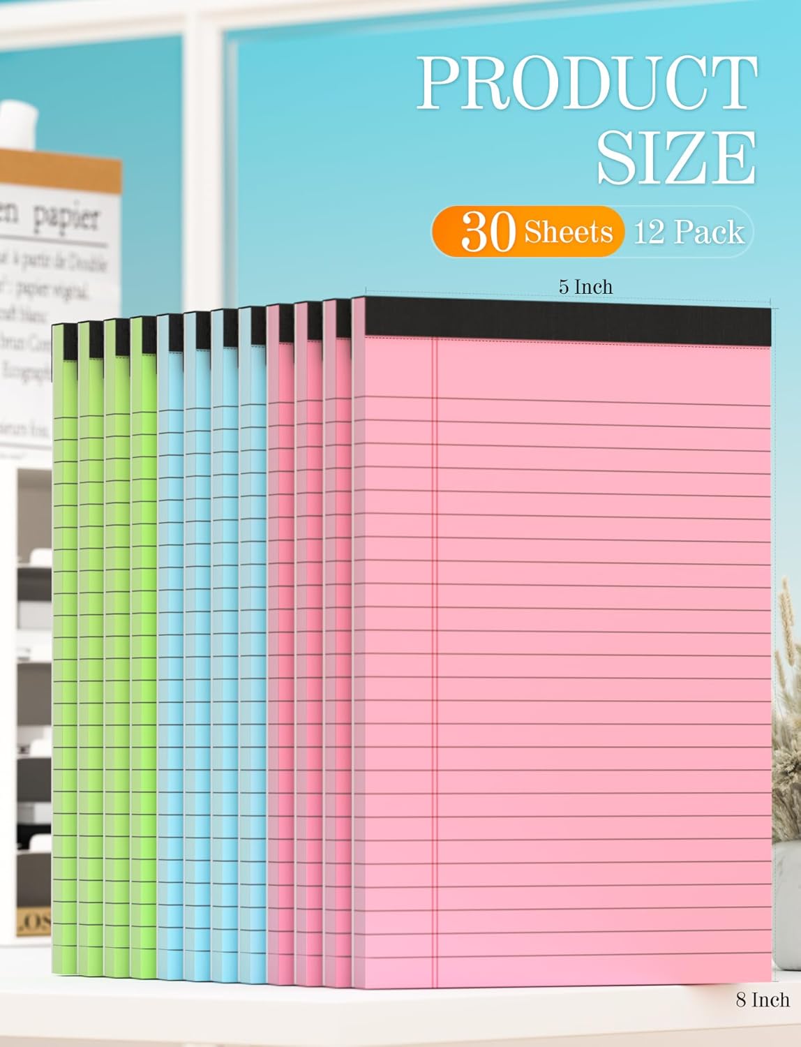 Notepads 5x8 Colored Small Legal Pads, 12 Pack Colored Note Pads 5x8 Pink Notebook Paper, Notepad 5x8 Lined Paper Pads, Small Pads of Paper 5x8 Pink Lined Paper 5 x 8, 30 Sheets/Pad(Blue, Pink, Green)