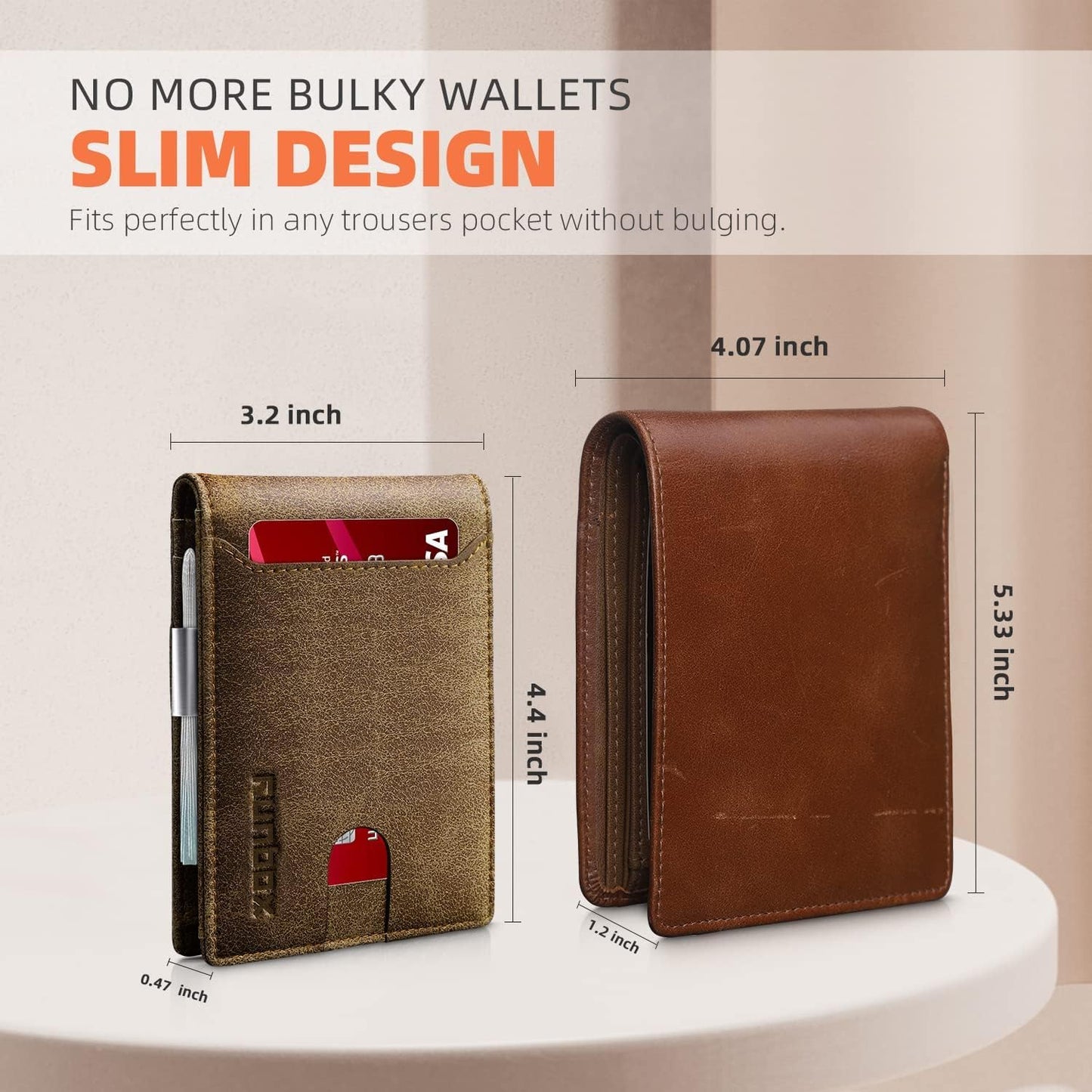 RUNBOX Slim Wallets for Men - Leather Money Clip Mens Wallet - RFID Blocking Front Pocket Bifold Wallet - Minimalist Credit Card Holder with Gift Box