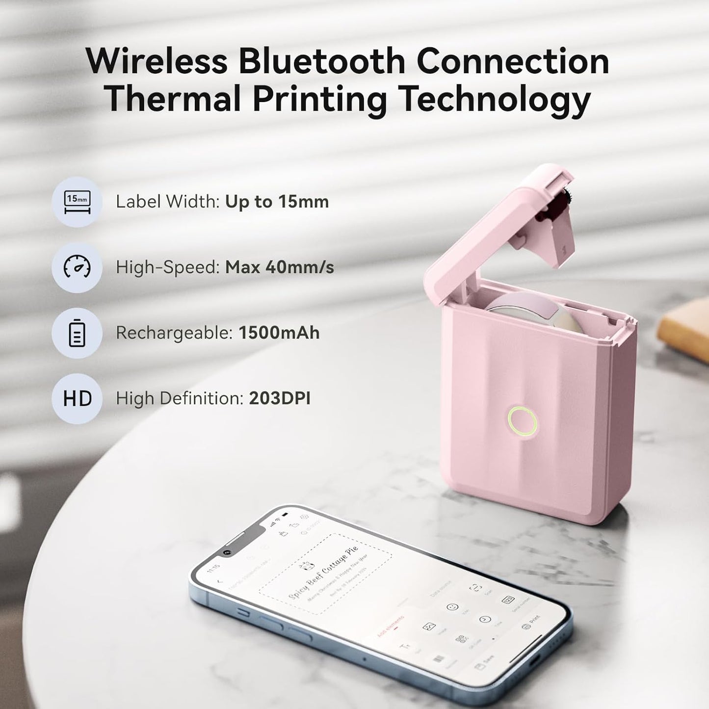 NIIMBOT D110 Upgraded Version Mini Label Maker Machine with Tape, Portable Bluetooth Thermal Printer, Sticker Labeler with Multiple Templates for Office Organization Home Kitchen School, Pink