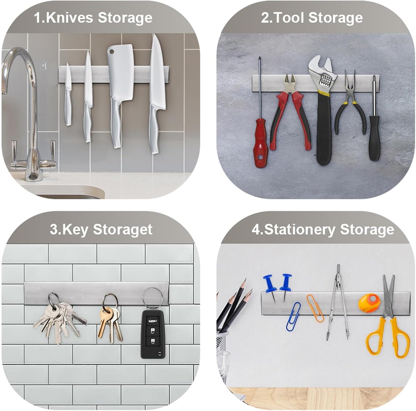 Ninolny 10 Inch Magnetic Knife Strip, Premium Stainless Steel Wall Mounted Kitchen Knives Bar,Space-Saving Powerful No Drilling Magnetic Knife Rack for Home Kitchen Utensil Holder & Tool Holder