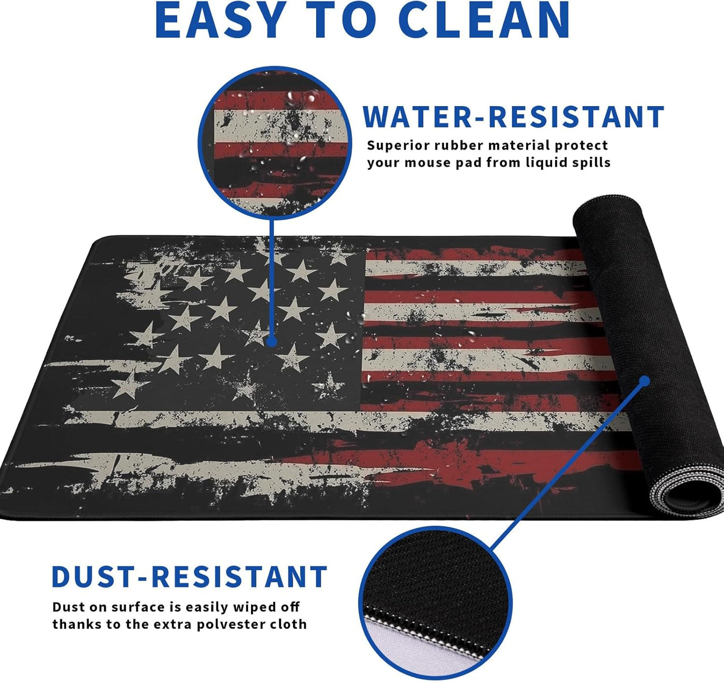 American Flag Mouse Pad Abstract American Mouse Pad 31.5x11.8 Inch Flag Texture Non-Slip Rubber Base Large Mousepad Stitched Edges Keyboard Mouse Mat Desk Pad for Office and Home