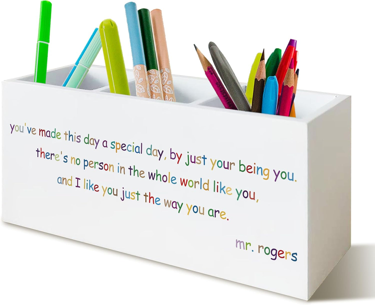 Mr.Rogers Inspirational Quotes Pen Holder for Desk, Motivational Gifts for Women Men Coworkers, Positive Gifts Wooden Pen Pencil Holder Organizer for Office Desk Accessories