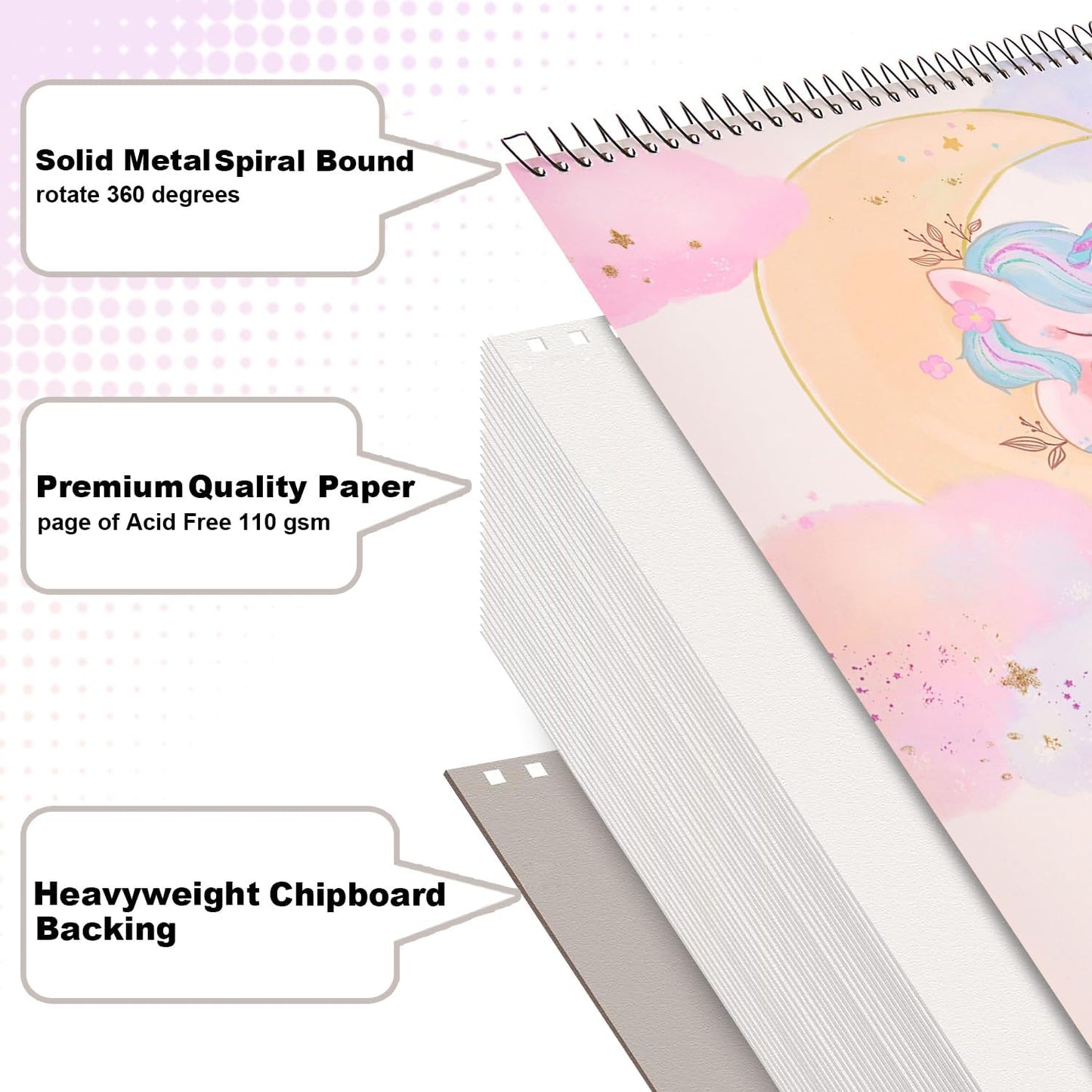 MEMX Sketch Book for Kids, 8”X11.5” 100 Pages(110gsm), Spiral Bound Artist Sketch Pad, Durable Acid Free Sketchbook for Painting, Sketching or Doodling, Best Gifts for Drawing Boys and Girls, White