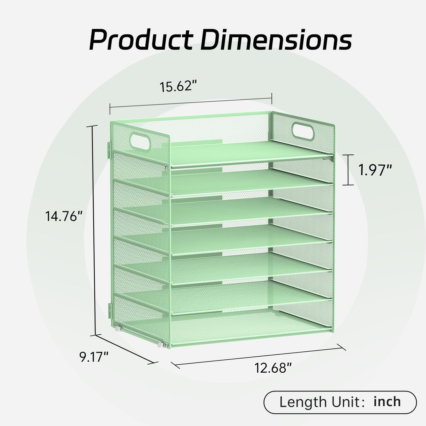 7 Tier Paper Organizer - Mesh Desktop File Holder with Handles for Office School Desk, Black (Mint green)