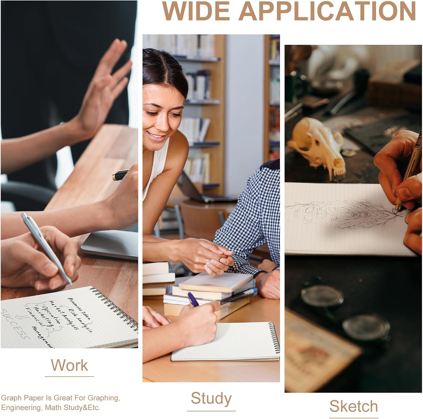 1 Pack Graph Paper Spiral Notepad A5 Top Wirebound Notepad Grid Notebook Steno Pads Memo Notebook Grid Paper 140 Pages for Writing Sketching Drawing Office Supplies (Kraft)