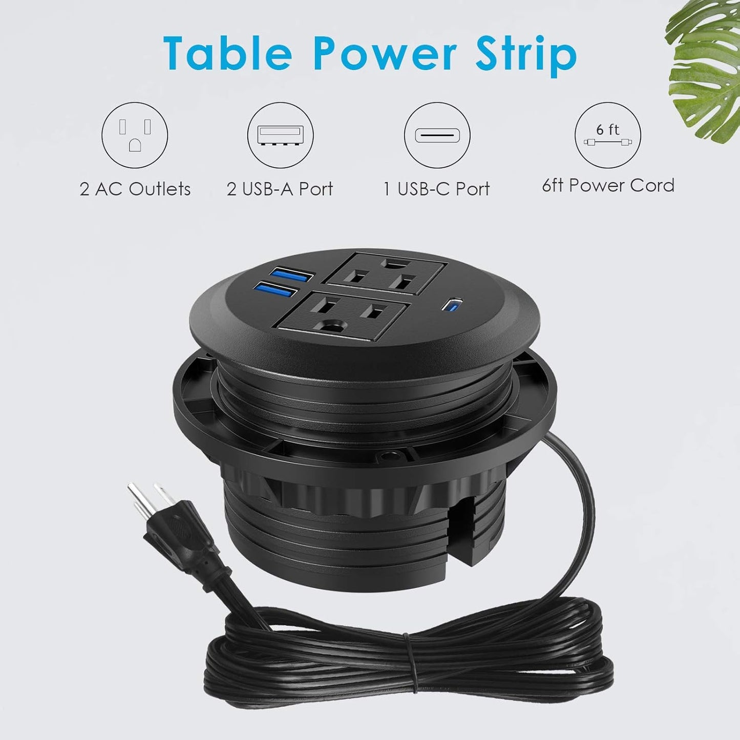 Recessed Power Grommet with AC Outlets, 20W Fast Charging USB-C Port - Flush-Mount for Desktop,Workspace Essential Desk Outlet,ETL Listed