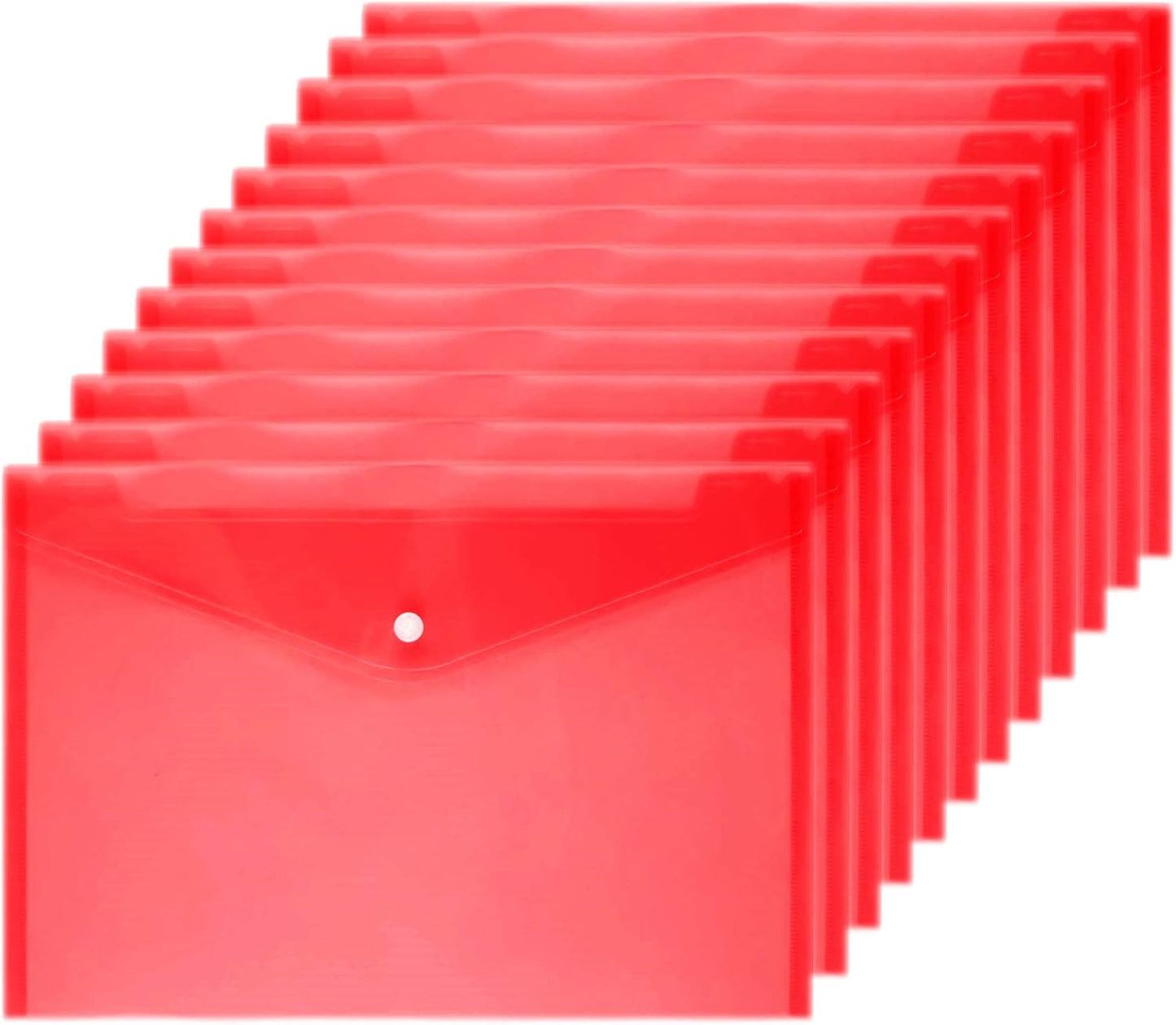 Poly Envelope 12 Pcs Document Envelopes with Snap Button Quality Clear Document Folder for A4 Size (red)