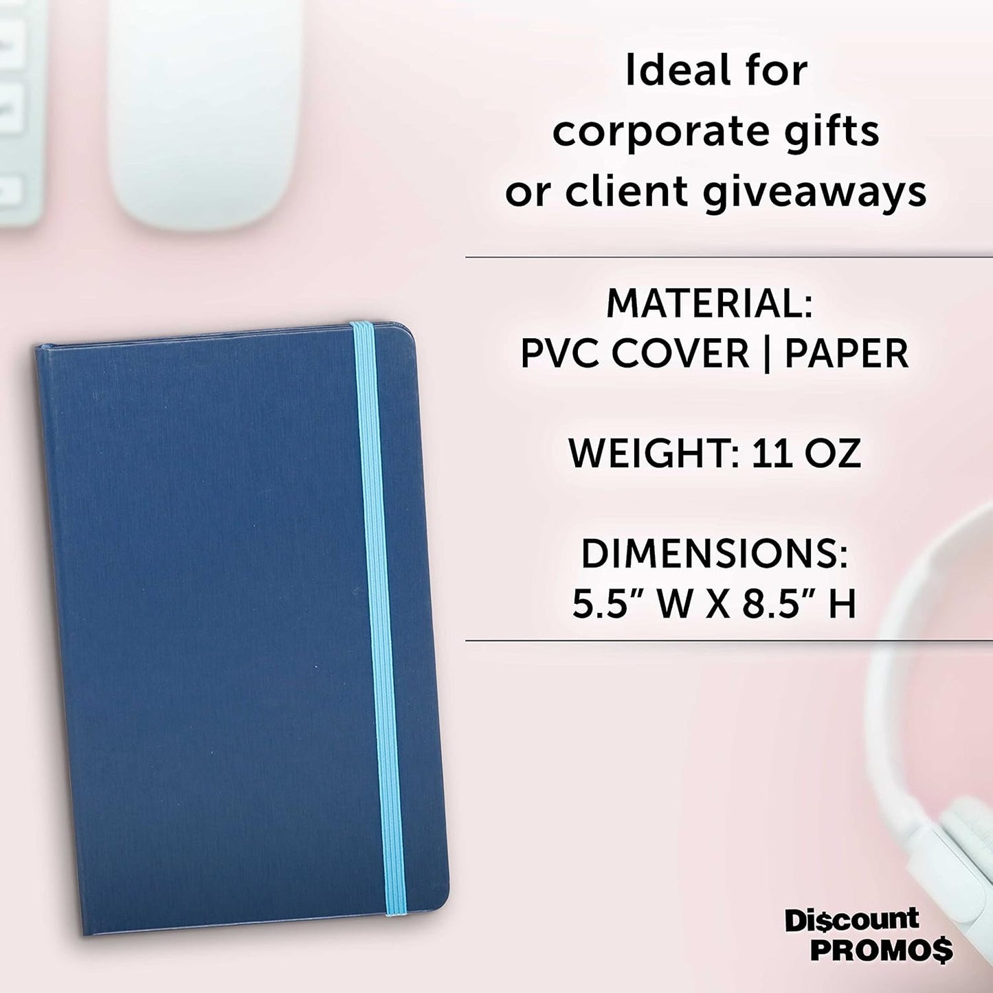 DISCOUNT PROMOS Hardcover Notebook Journals with Elastic Colored Band Set of 6, Bulk Pack - Perfect for School, Office, Home - Blue