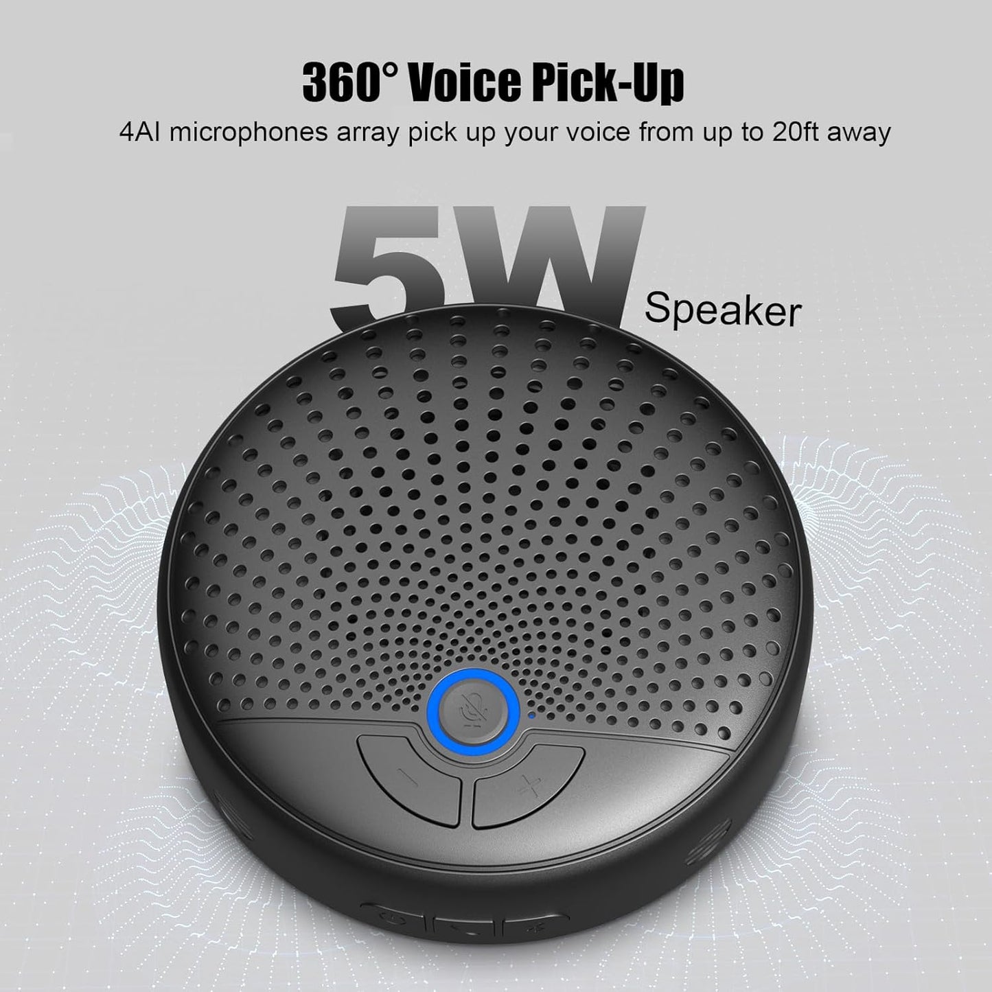 Conference Speakerphone, 4 AI Mics 360° Voice Pickup, Noise Reduction, Zoom & MS Team USB Speakerphone, Bluetooth Conference Speaker and Microphone for 10 People, Fit for Multi-Leading Platform