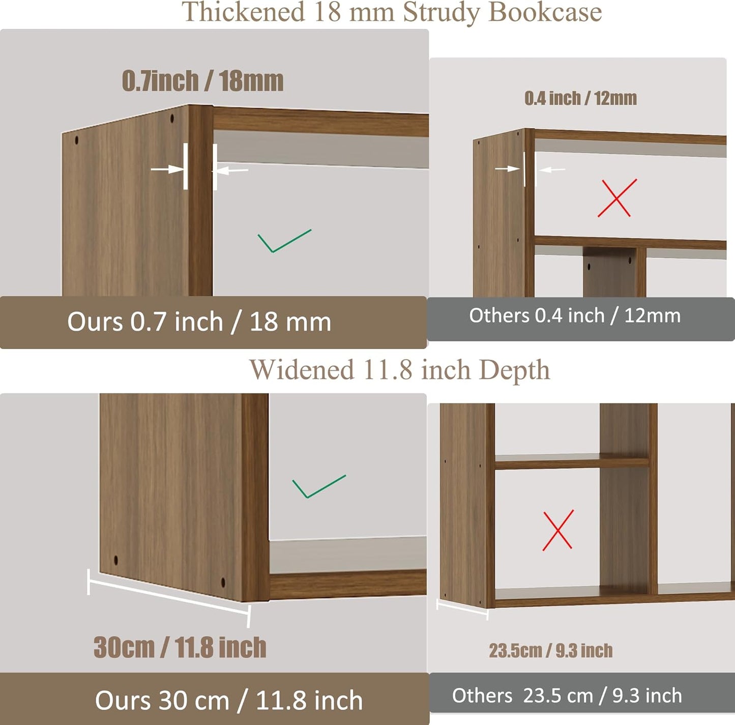 BLANKSPACE 71'' H 6-Tier Large Bookcase, Heavy Duty Storage Shelf - Freestanding Organizer for Bedroom 2 Woven Baskets, Home Office, Living Room, Brown Walnut