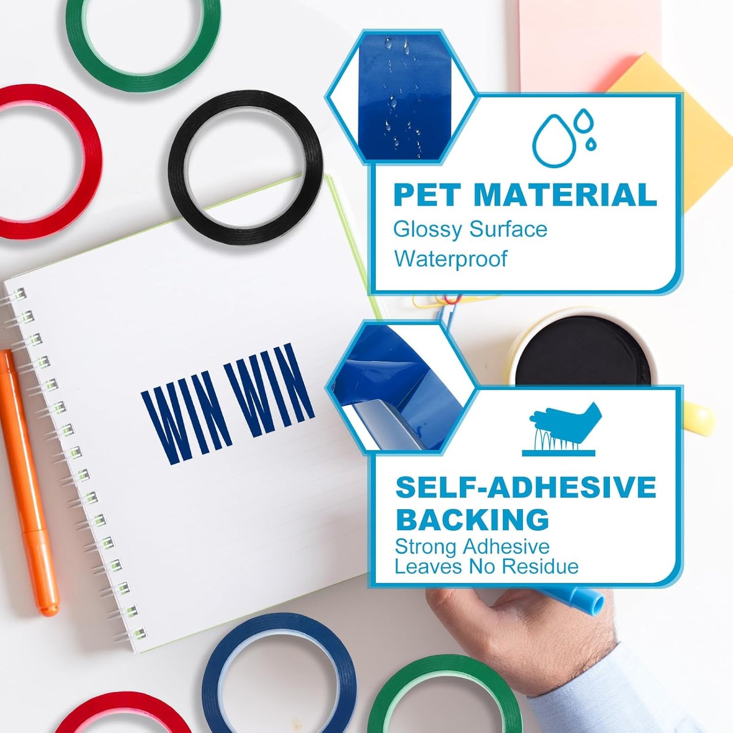 MECCANIXITY Whiteboard Tape 5/16" x 72 Yard Pinstripe Graphic Chart Line Grid Marking Tapes for Classroom Office Dry Erase Board Art, Blue, Pack of 3