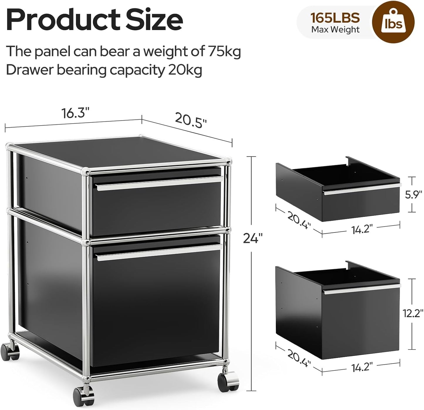 Steel Mobile File Cabinet for Office & Home with 360° Silent Wheels, Smooth Drawer Slides, Large Capacity, Waterproof and Rust-Proof, Stylish & Durable Storage Cabinet (2 Drawer, Black)
