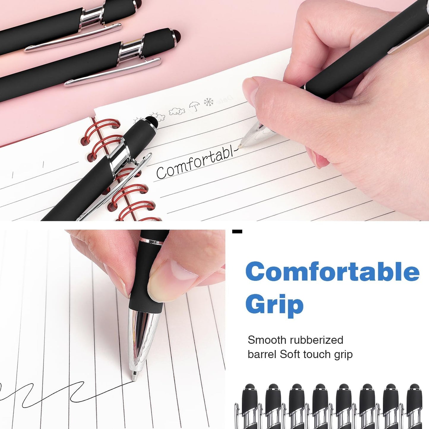 Bribobo 8 Pack Black Ballpoint Pen 2-in-1 Stylus - Retractable Metal Pen With Stylus Tip for Touch Screens, 1.0 mm Black Ink