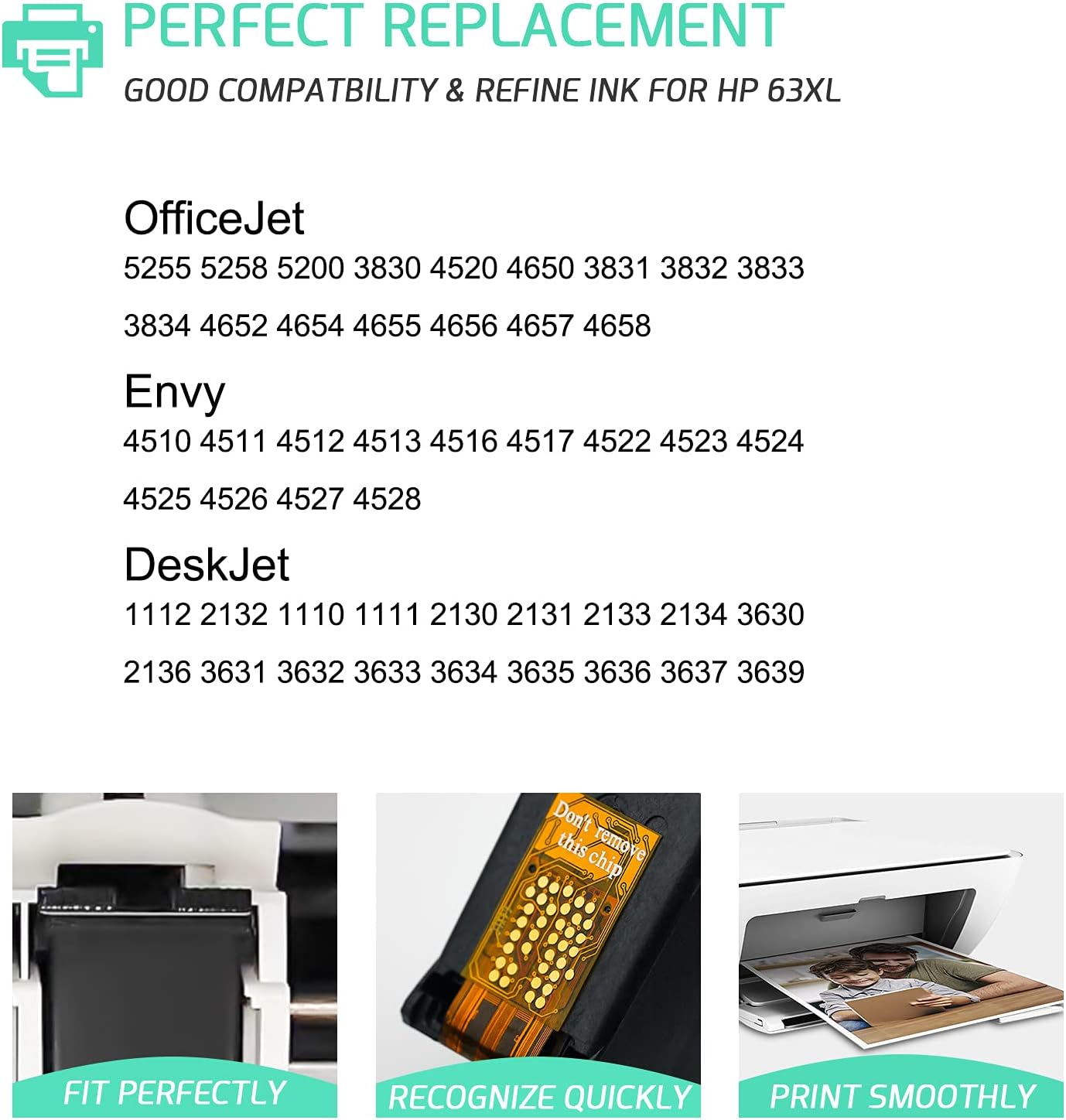 RETCH Remanufactured Ink Cartridges Replacement for HP 63XL F6U63AN for Envy 4520 4516 Officejet 5255 5258 5220 3830 4650 3831 3833 4655 DeskJet 1112 3630 3632 3633 3634 2130 2132 Inkjet Printer Tray