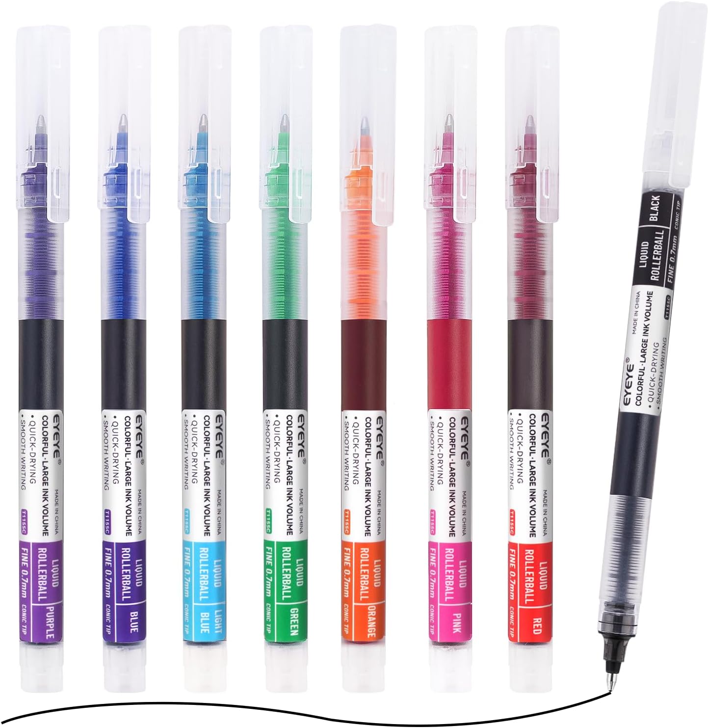 EYEYE 0.5mm Needle Tip Rollerball Pens Multicolor, 8 Assorted Colors Quick Dry Extra Fine Point Pen Smooth Writing Pens for Journaling, Note Taking, Office, School Supplies, Doodling & Gifts
