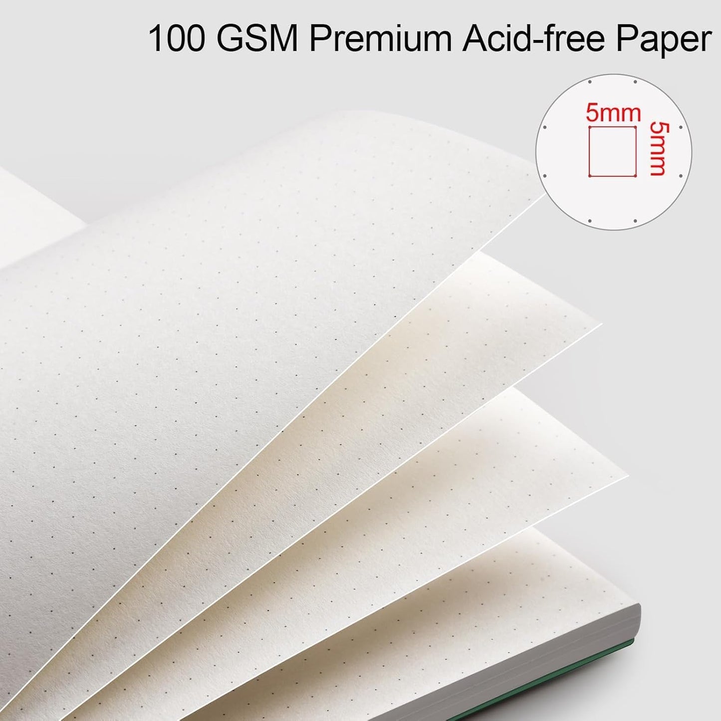 AHGXG Bullet Dotted Journal - Dot Grid Spiral Notebook B5, 140 Pages, 100 GSM Thick Paper, Waterproof Plastic Cover Journals for Bullet Journaling, Sketching, 7.6" x 10", Green