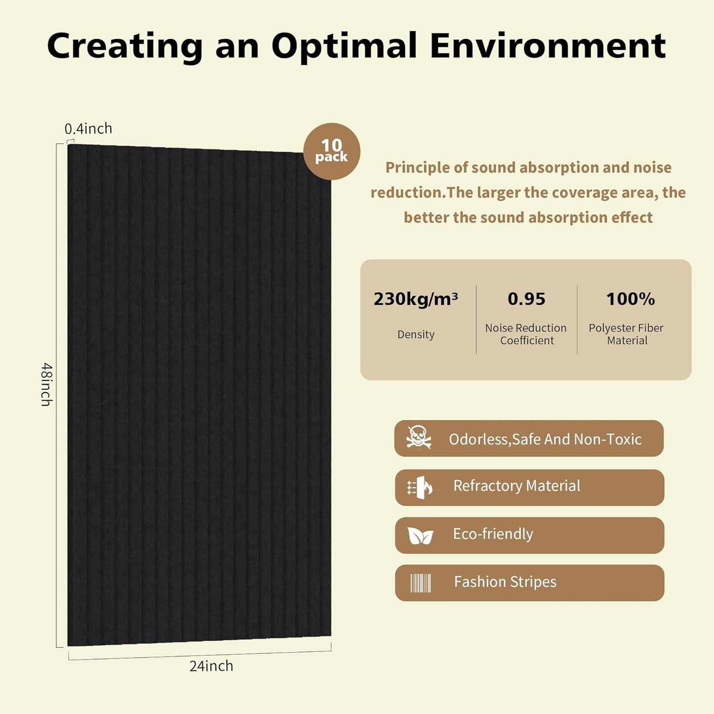 Acoustic Panels,10 Pack Sound Panels Noise Reducing for Walls,48"x24"x0.4" Soundproof Wall Panels,High-Density Acoustic Wall Panels,Decorative Wall Sound Absorbing Panel,Black
