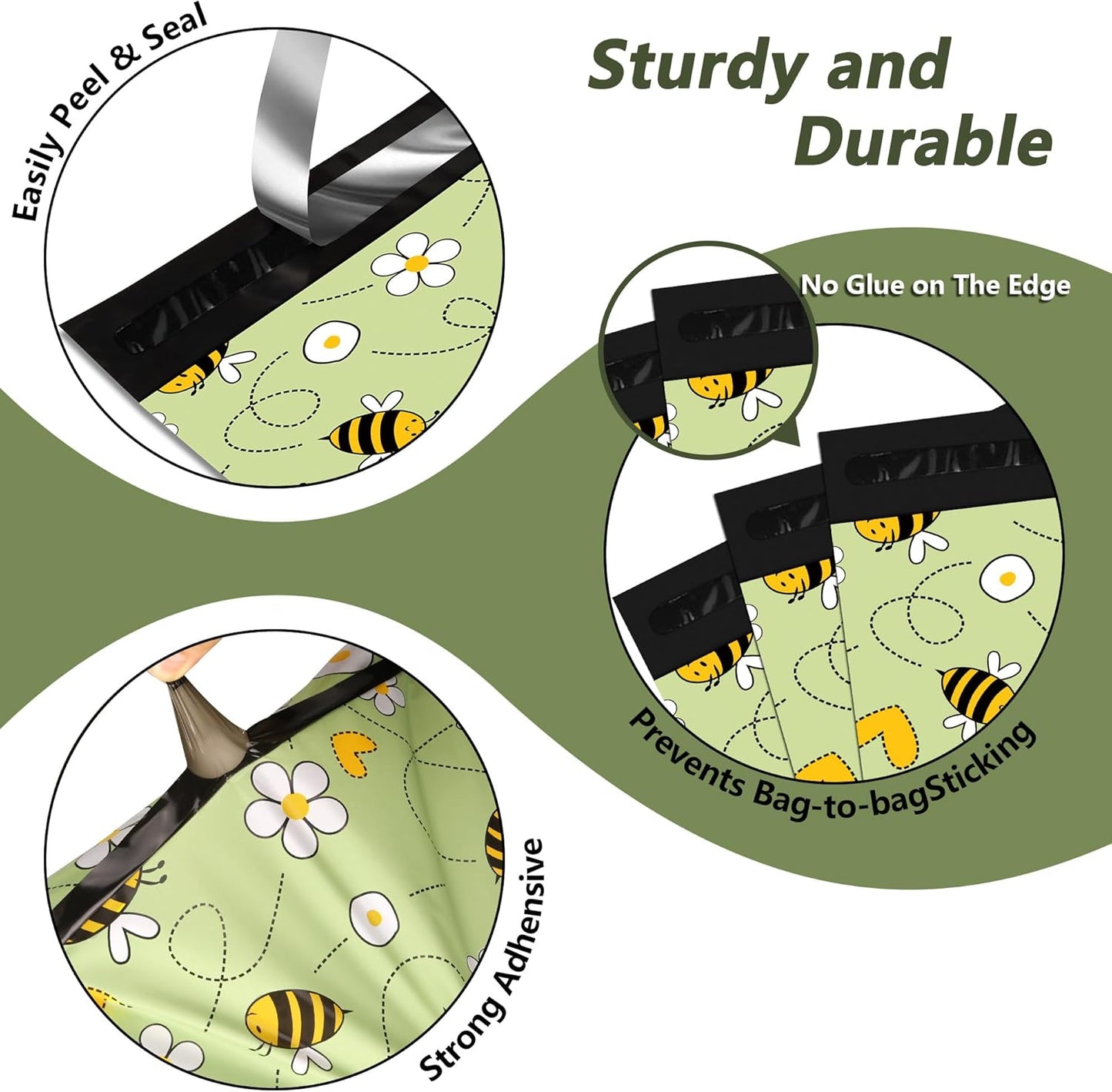 Poly Mailers 12x15.5 Inch 50 Pcs - Bee printed Shipping Bags, 2.4mil Thickness, Waterproof and Tear Resistant Mailing Envelopes, Self-Sealing Packaging Bags for Small Business