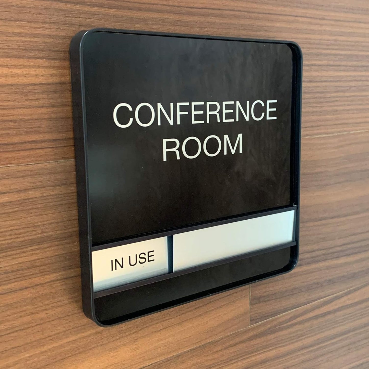 NapTags Conference Room Slider Signs (Black - Black Frame, 6" x 6")