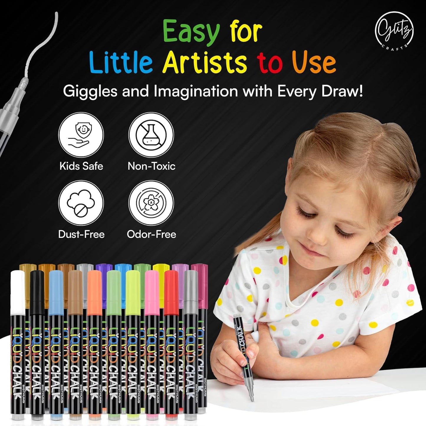 Liquid Chalkboard Chalk Marker 6mm 20/pack, Non-Toxic Safe & Easy to Use, Neon Bright Vibrant Colors, Wet Wipe Washable Paint for Chalkboard Sign, Car Window, Glass, Bistro, Mirror