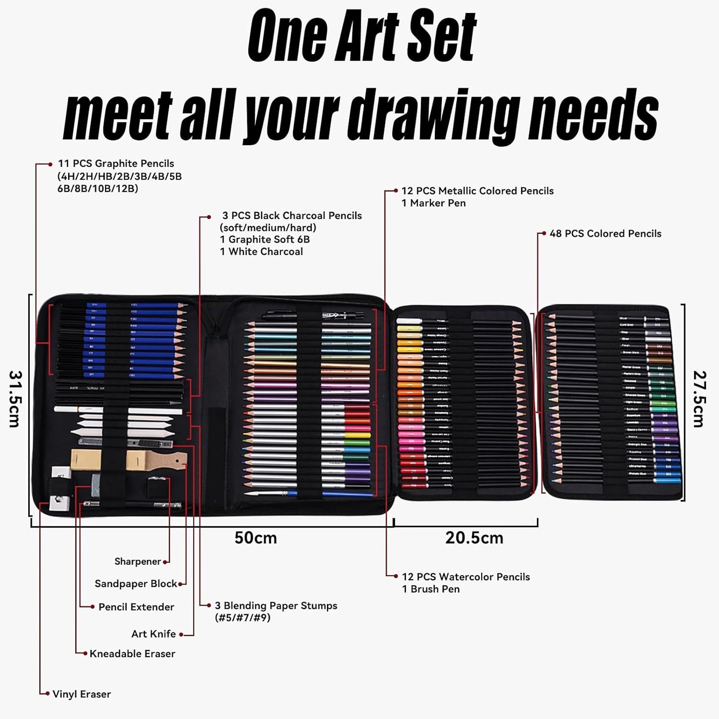 FPGFIIVO 101 Pcs Sketch Art Set, Pro Art Supplies with 3-Color Sketchbook and Tutorial, Colored, Watercolor, Metallic, Graphite, Charcoal Pencils, Drawing Set Gifts for Artists Adults Teens Beginner