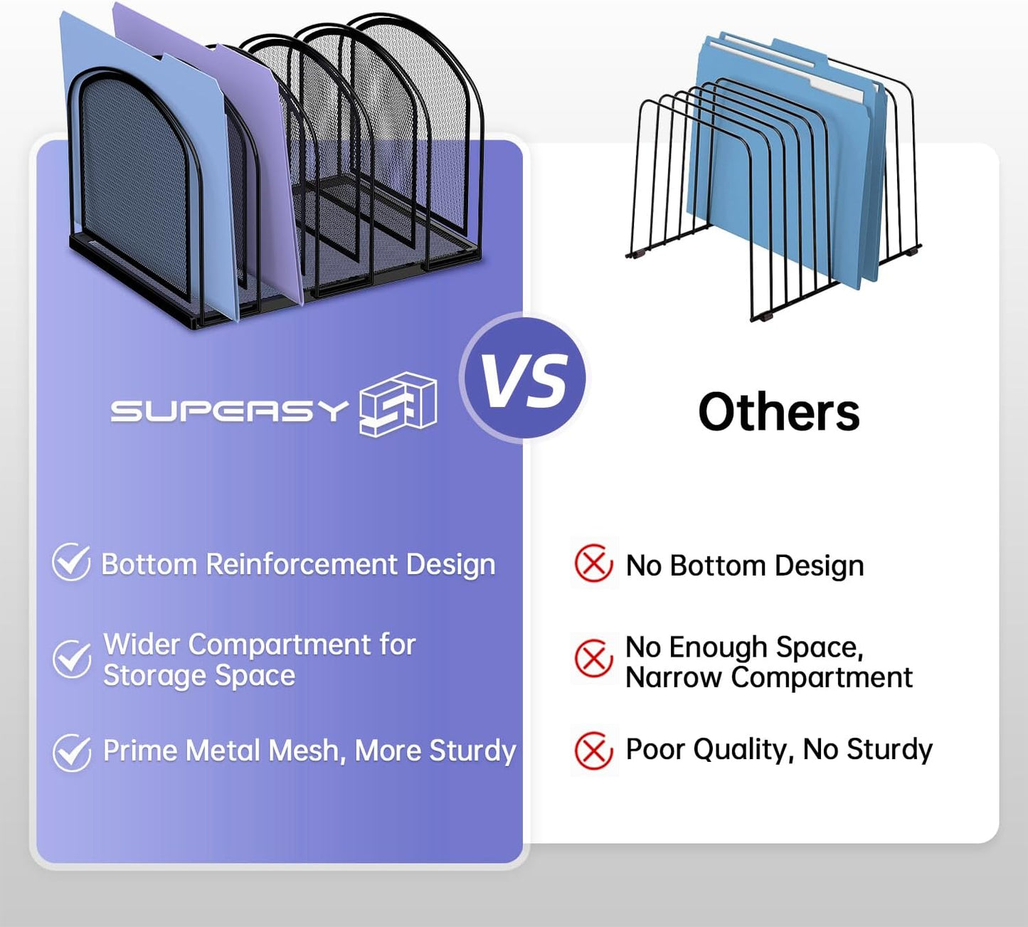 SUPEASY File Organizer for Desk, 5-Section Mesh Desk Organizer, Vertical File Holder Desktop Organizer File Sorter, File Folder Holder for Office Supplies, Black