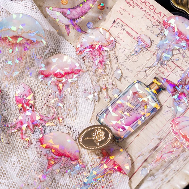 Alideco 120pcs Scrapbook Stickers Shelllight Sea Animals Scrapbooking Junk Journal Crafts Embelishment Decoration Diary Stickers (haiyangzhijing)