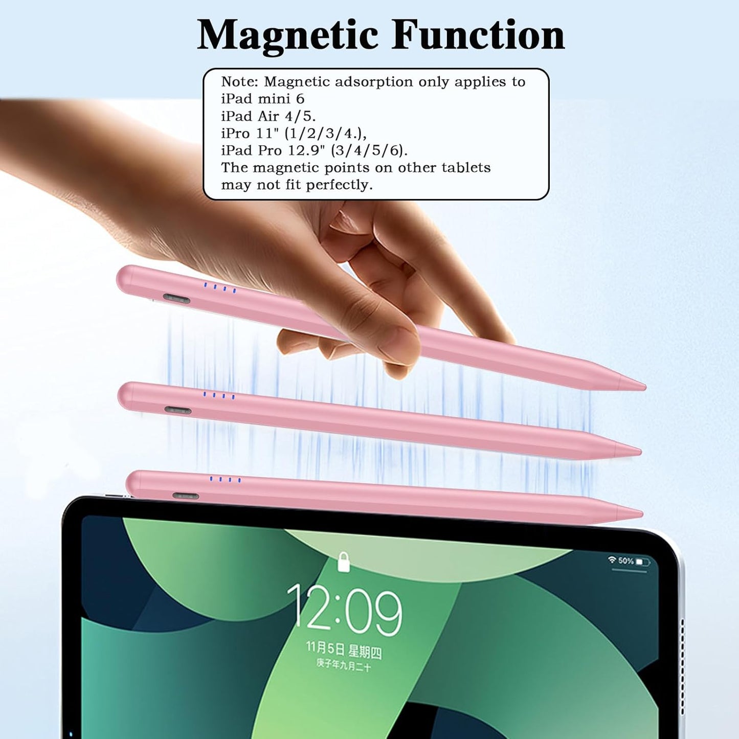 Stylus Pen for Android and iOS Touch Screen Pen,Tablet Pencil with 4 Pom Tip,Magnetic Phone Stylus Compatible with Samsung/Huawei/Lenovo/Mi/Vivo and Other Android Smartphone and Tablet Devices - Pink