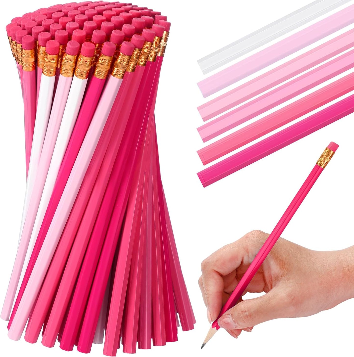 TecUnite 60 Pcs HB Pencils #2 Unsharpened Wood Cased Pencils with Eraser Hexagonal Pencil Cute Graphite No 2 Pen for Adults Gifts Exam School Office Sketching Learning(Pink Series, White)