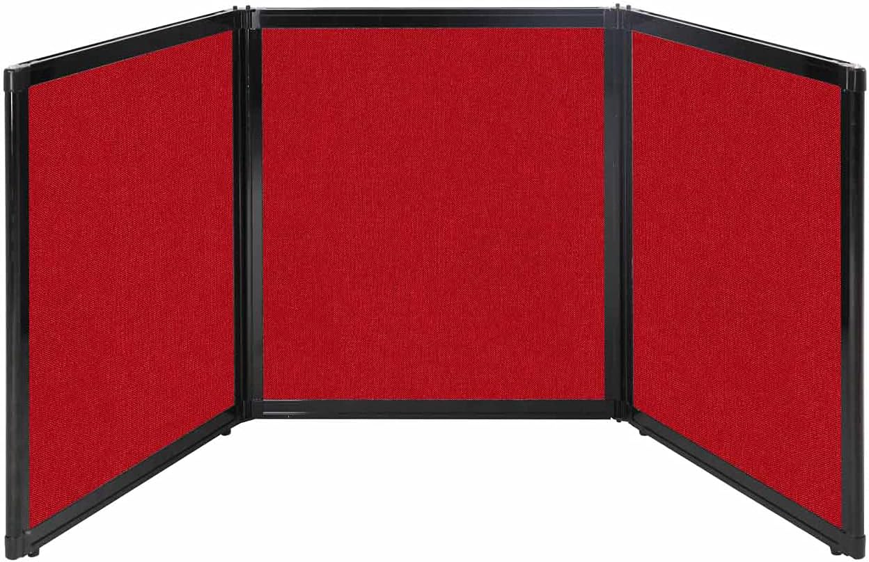 Versare Folding Tabletop Display | 3-Panel Partition | Lightweight Portable Workspace Divider | Red 99" x 36"